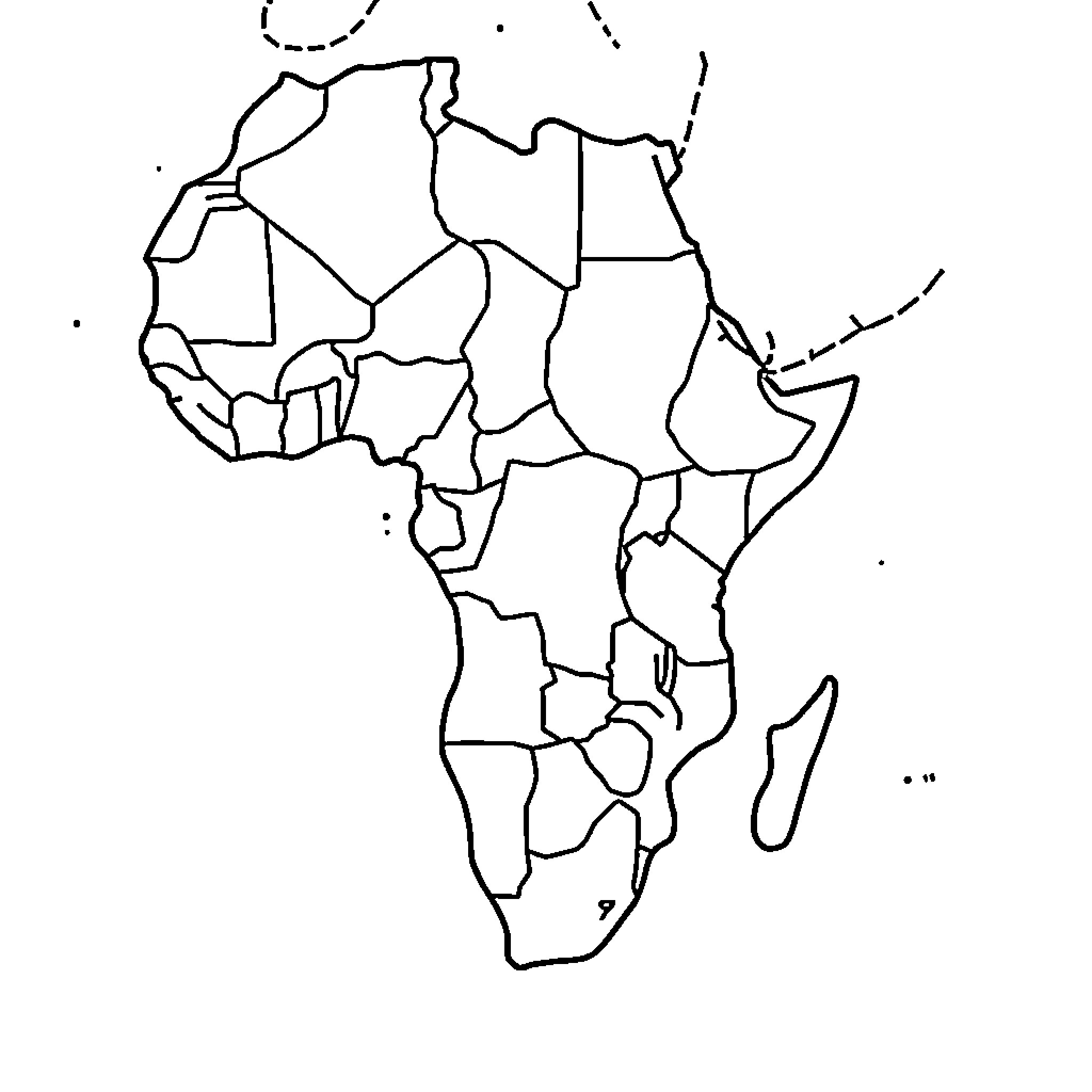 Africa: Outline of the Continent Coloring Page (free black-and-white line drawing printable PDF for all, from beginners to advanced learners, including children, teens, adults, and seniors)