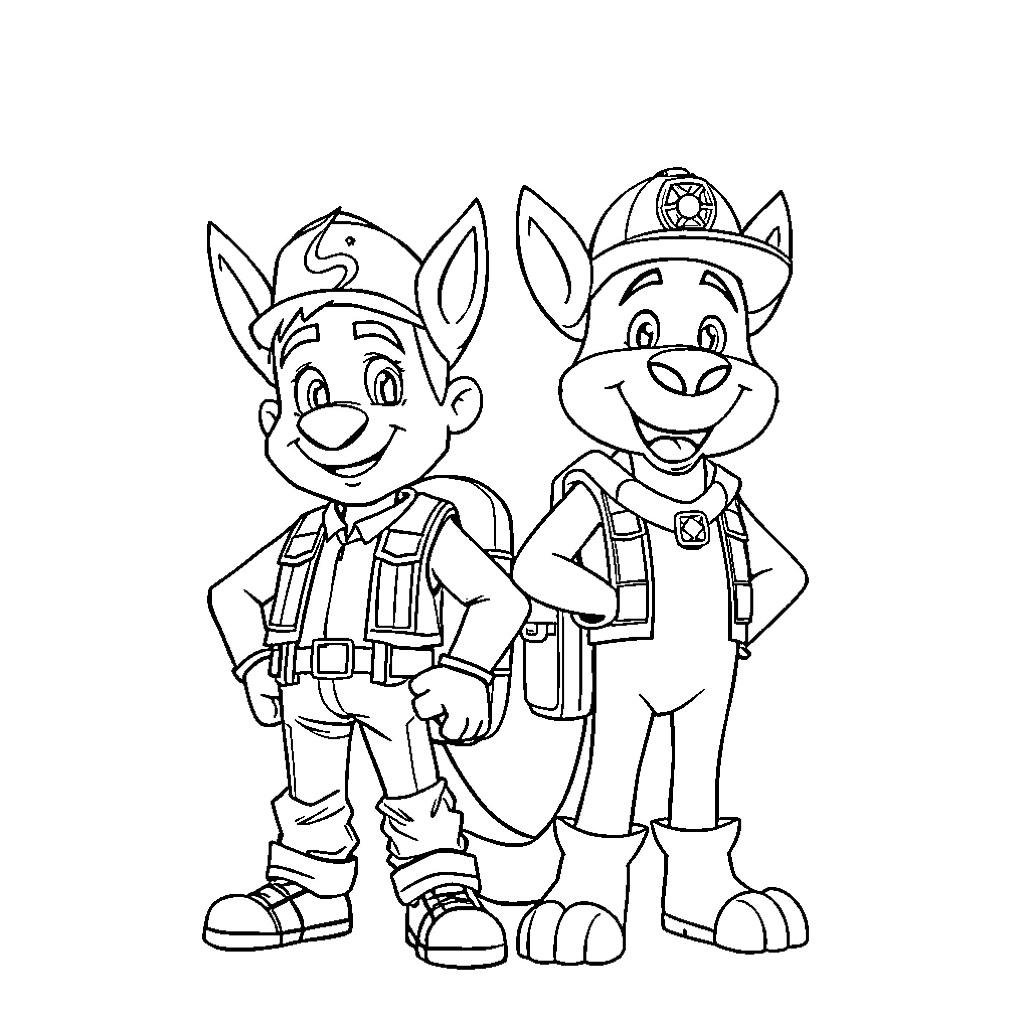 Travis and Friends on Patrol Coloring Page (free black-and-white line drawing printable PDF for all, from beginners to advanced learners, including children, teens, adults, and seniors)