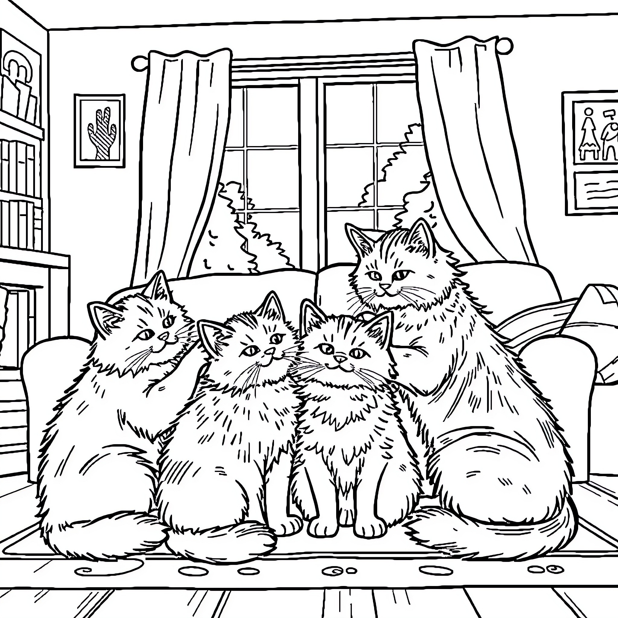 Heart Warming Moments with Furry Friends Coloring Page (free black-and-white line drawing printable PDF for all, from beginners to advanced learners, including children, teens, adults, and seniors)