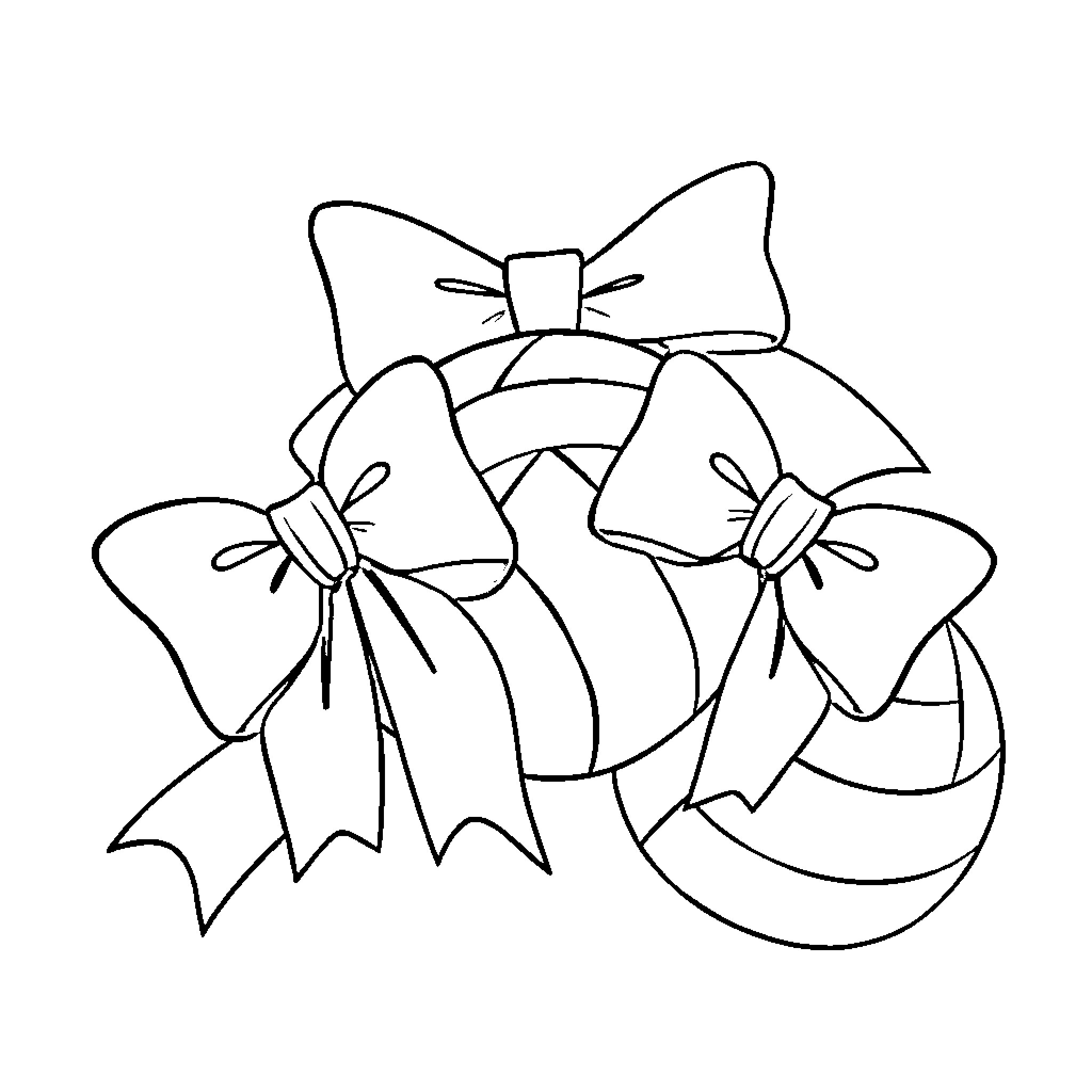 Bow-themed Holiday Decorations Coloring Page (free black-and-white line drawing printable PDF for all, from beginners to advanced learners, including children, teens, adults, and seniors)