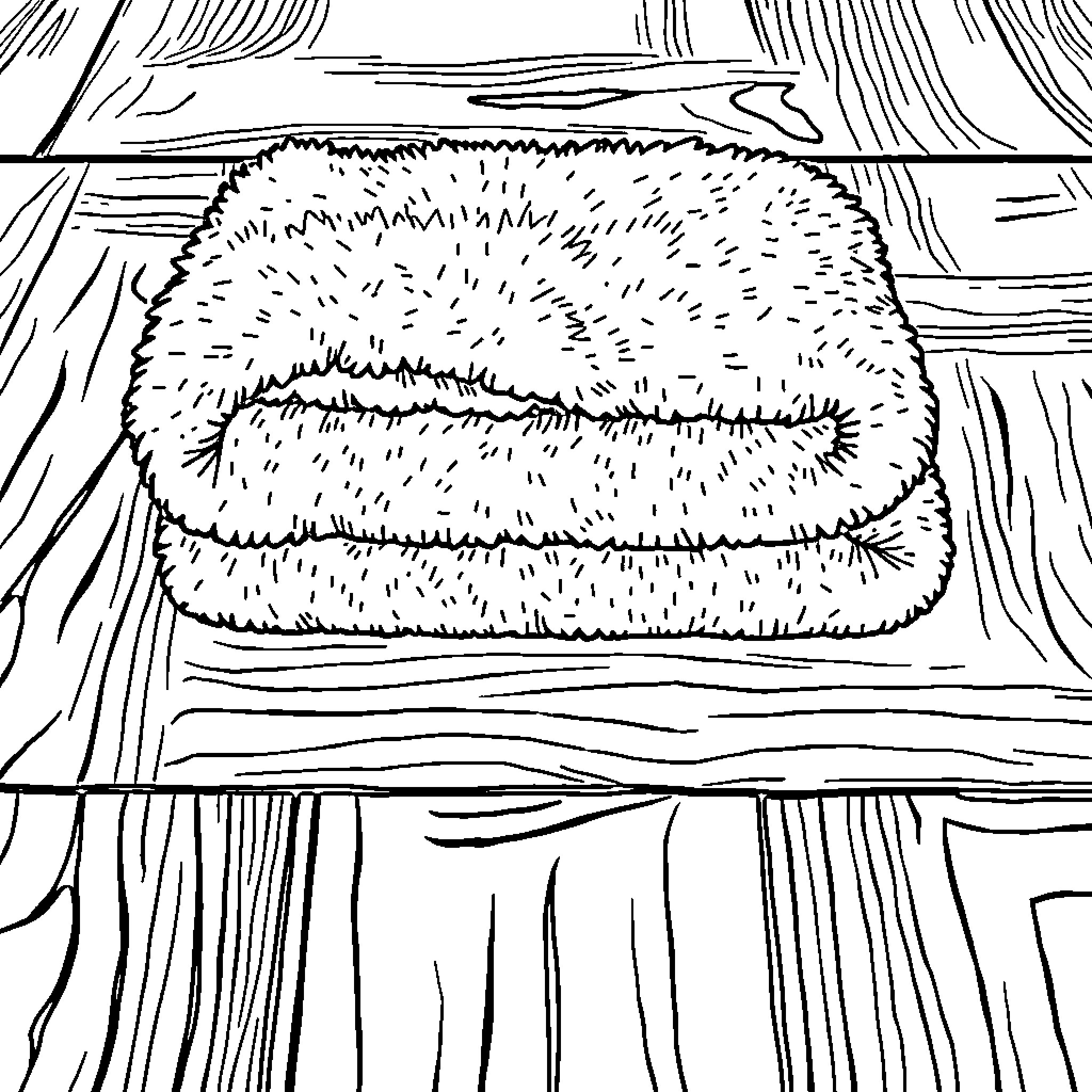 Towel on wooden surface Coloring Page (free black-and-white line drawing printable PDF for all, from beginners to advanced learners, including children, teens, adults, and seniors)