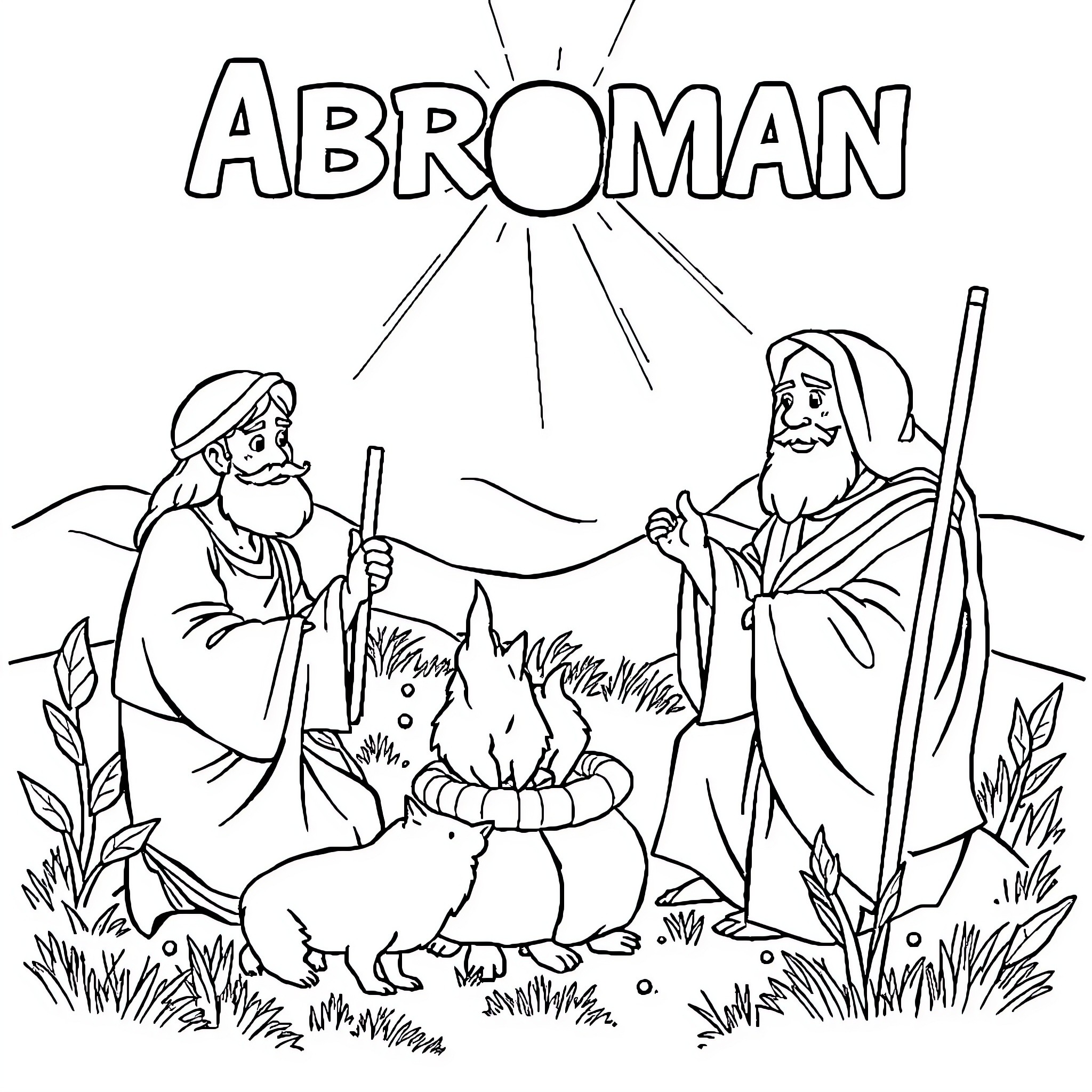Abraham's Encounter with the Abroman Coloring Page (free black-and-white line drawing printable PDF for all, from beginners to advanced learners, including children, teens, adults, and seniors)