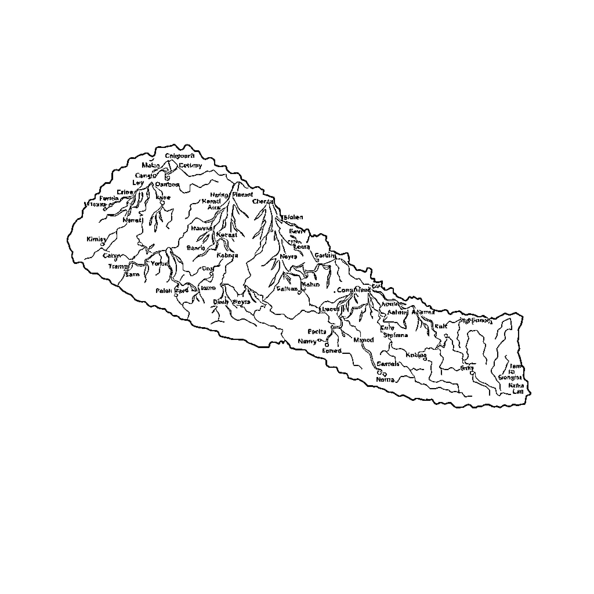 Map of mountain ranges and geographic locations Coloring Page (free black-and-white line drawing printable PDF for all, from beginners to advanced learners, including children, teens, adults, and seniors)