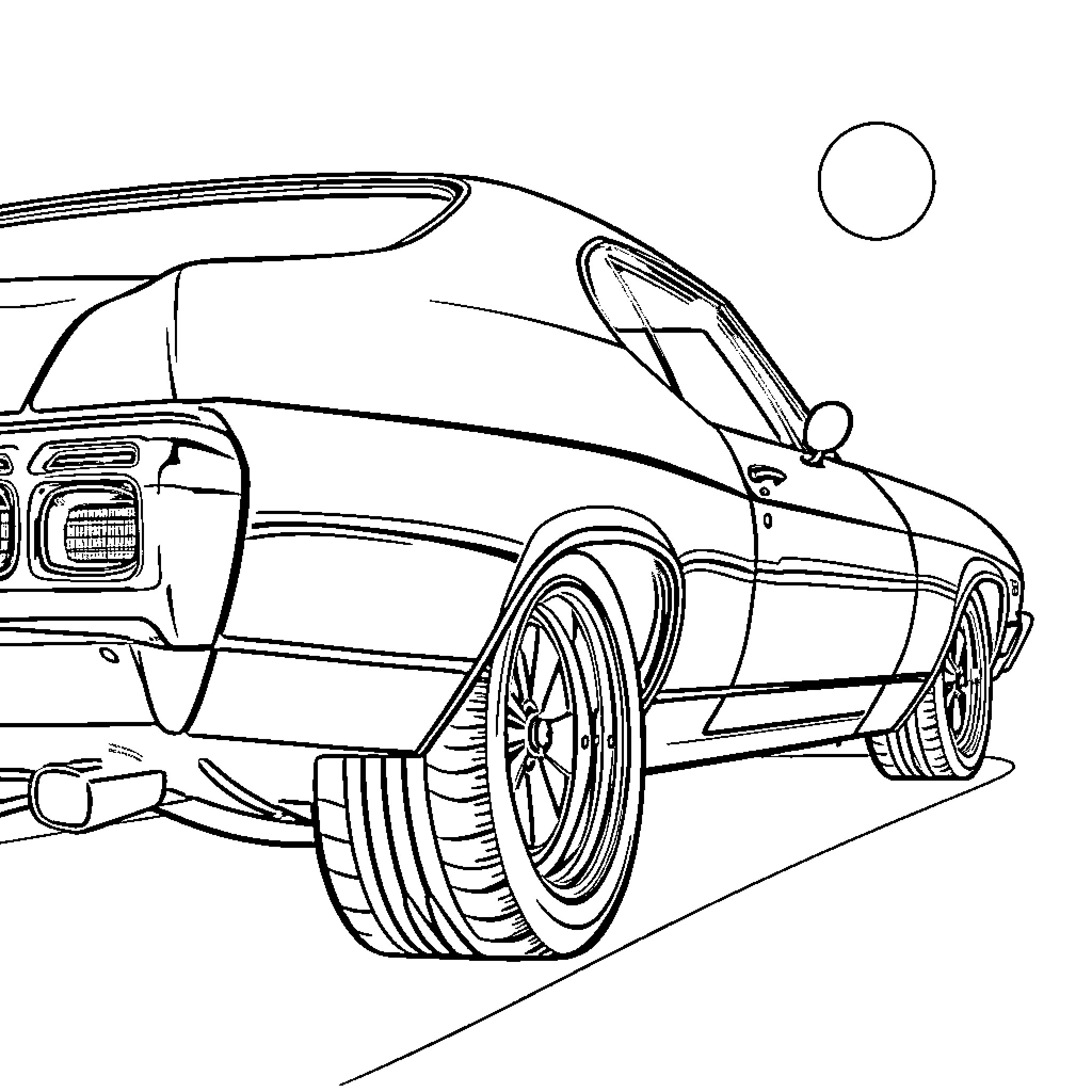 Chevy Chevelle with striking design and sleek profile Coloring Page (free black-and-white line drawing printable PDF for all, from beginners to advanced learners, including children, teens, adults, and seniors)