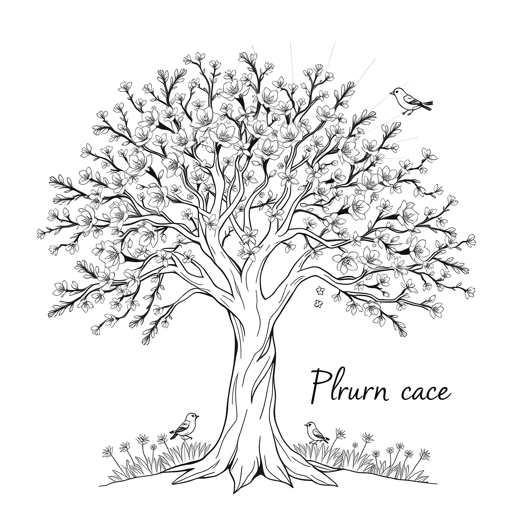 Tree with birds in a nature scene Coloring Page (free black-and-white line drawing printable PDF for all, from beginners to advanced learners, including children, teens, adults, and seniors)