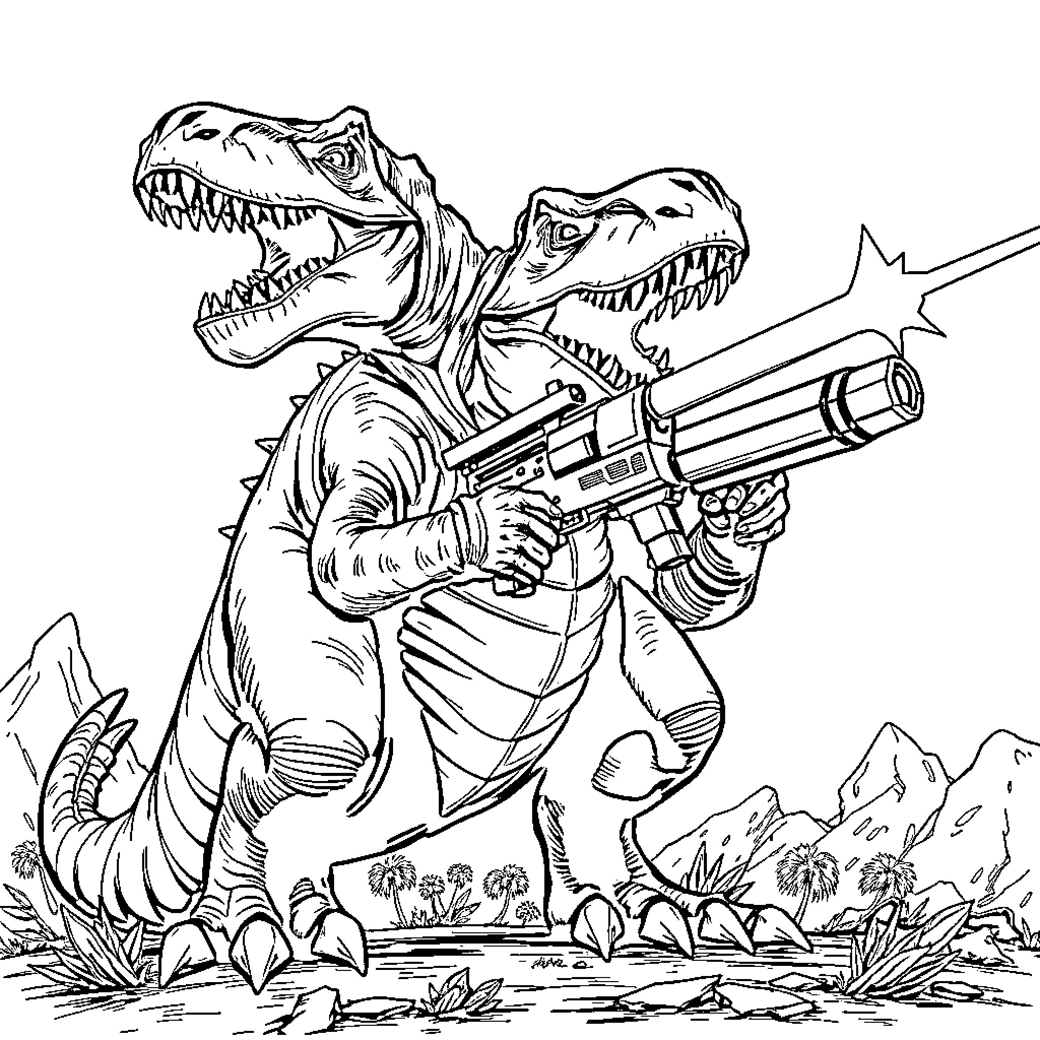 Distortus Rex Defies Jurassic Tradition Coloring Page (free black-and-white line drawing printable PDF for all, from beginners to advanced learners, including children, teens, adults, and seniors)