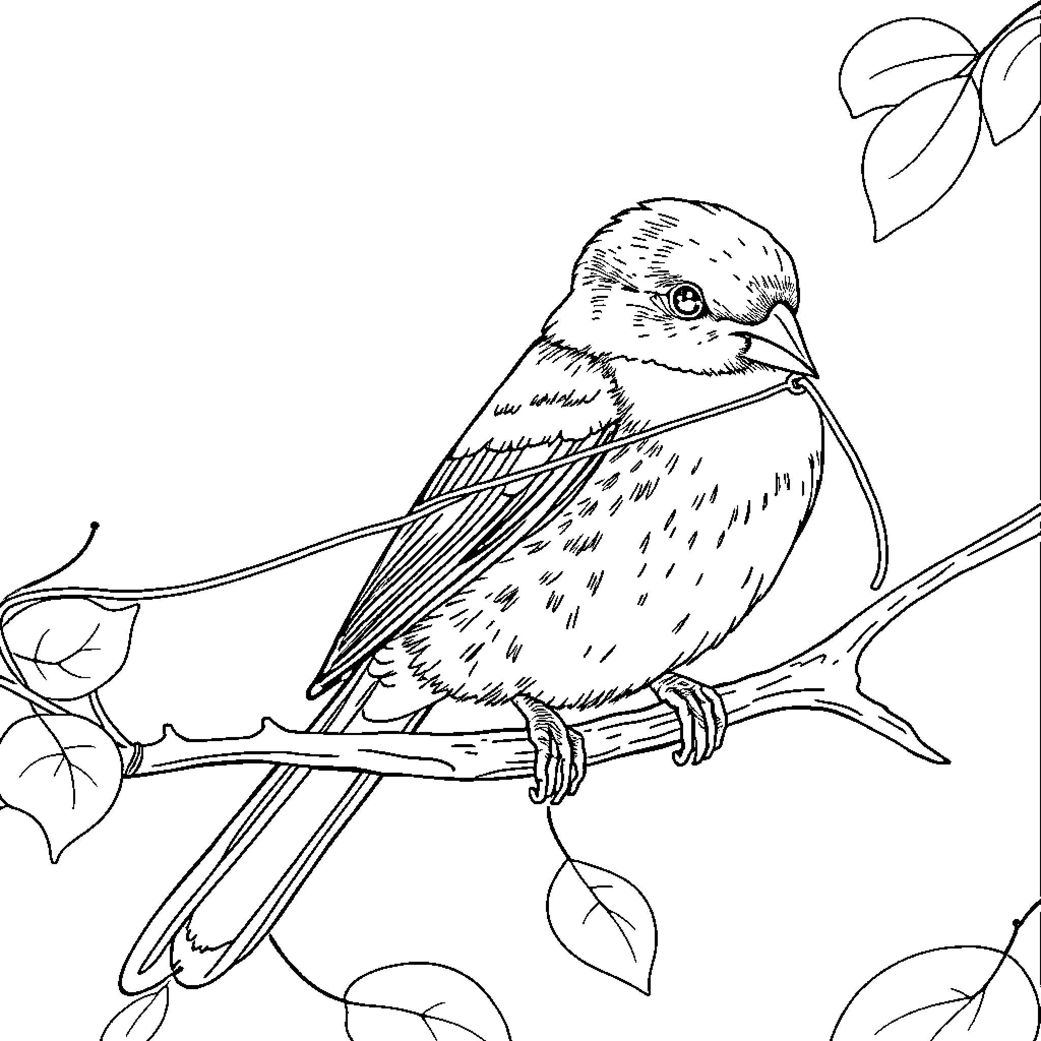 Squirrel perched on branch amid foliage Coloring Page (free black-and-white line drawing printable PDF for all, from beginners to advanced learners, including children, teens, adults, and seniors)