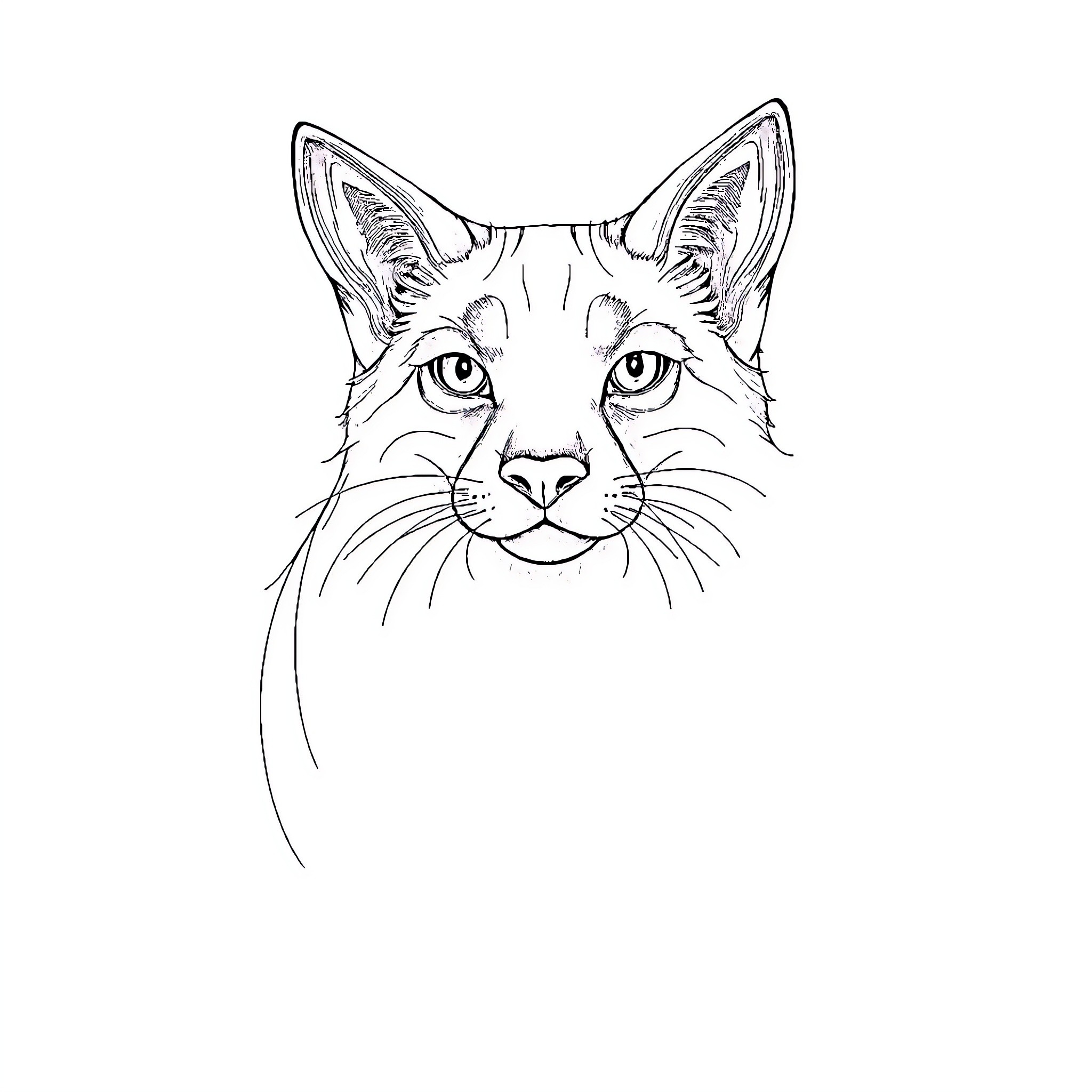 Pencil Drawing of a Curious Cat Coloring Page (free black-and-white line drawing printable PDF for all, from beginners to advanced learners, including children, teens, adults, and seniors)