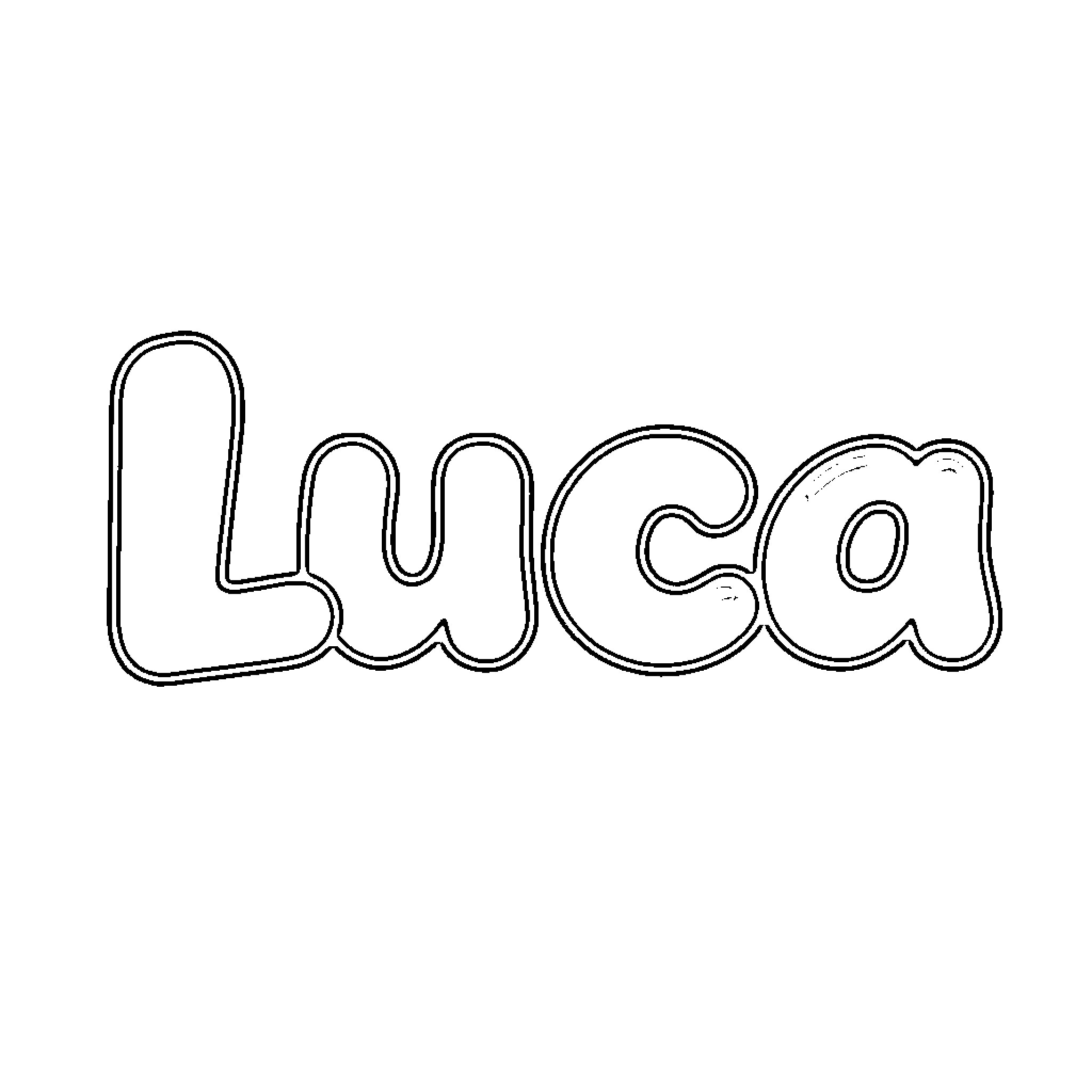 Luca's name in outline style Coloring Page (free black-and-white line drawing printable PDF for all, from beginners to advanced learners, including children, teens, adults, and seniors)