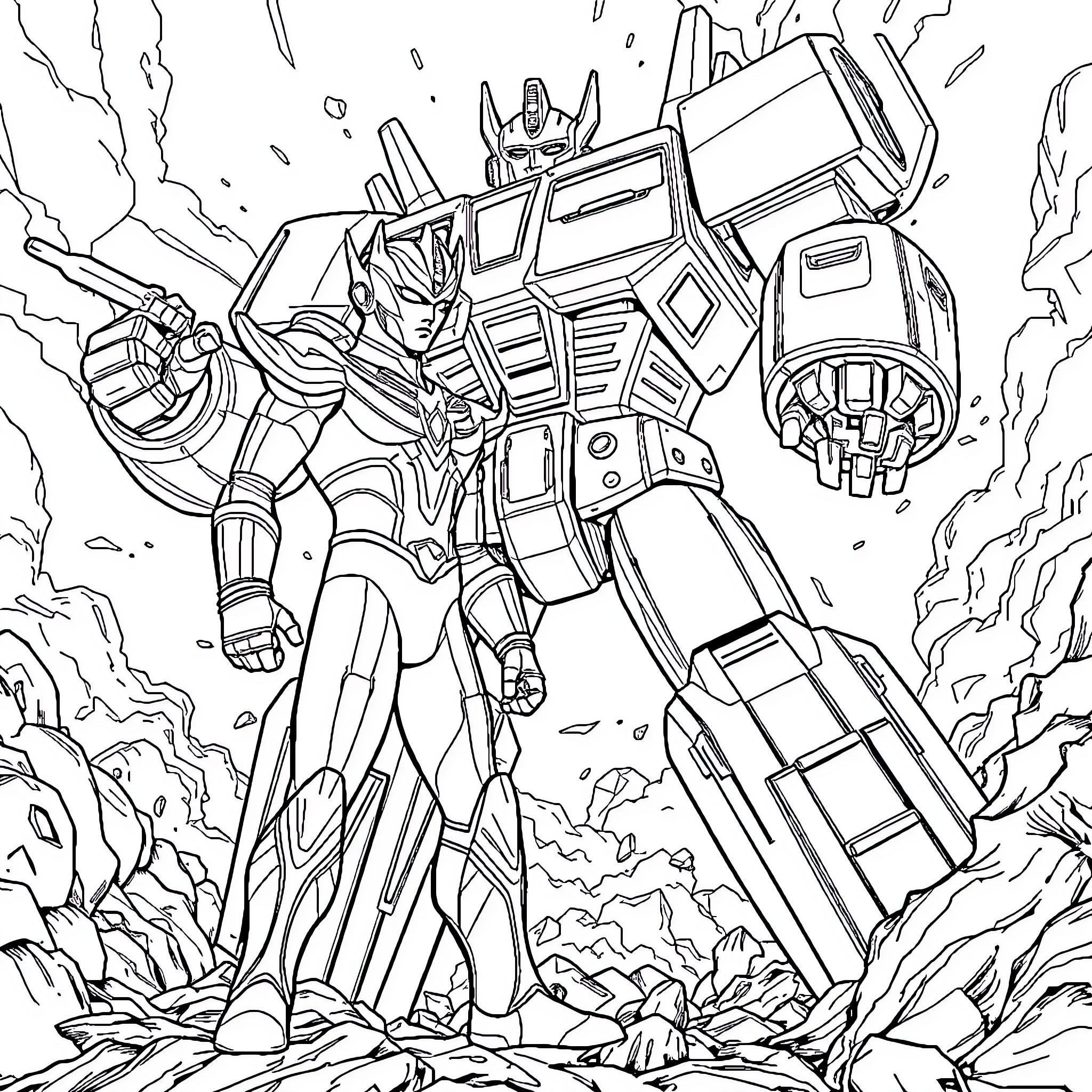 Ultraman Heroic Warrior in Explosive Battle Coloring Page (free black-and-white line drawing printable PDF for all, from beginners to advanced learners, including children, teens, adults, and seniors)