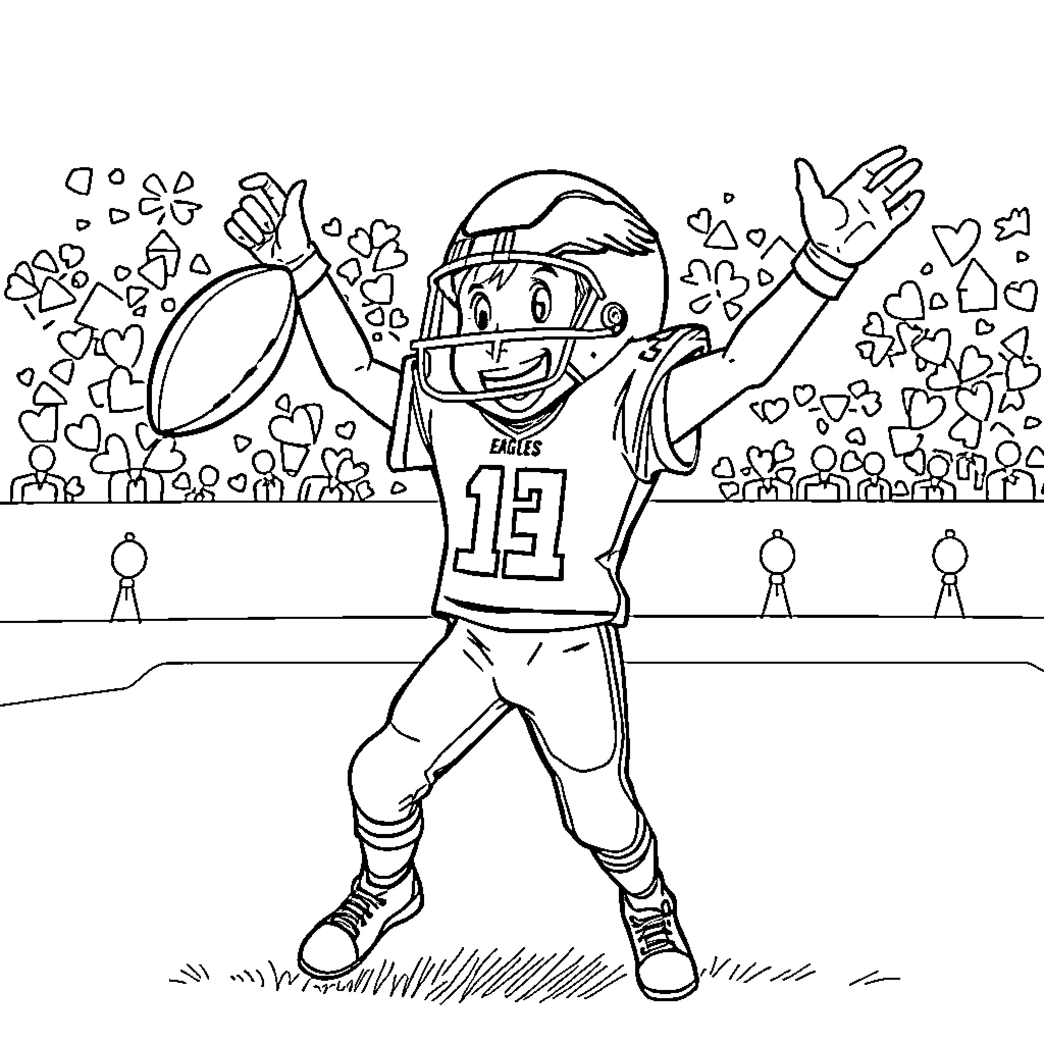 Kid celebrating after a sports victory Coloring Page (free black-and-white line drawing printable PDF for all, from beginners to advanced learners, including children, teens, adults, and seniors)