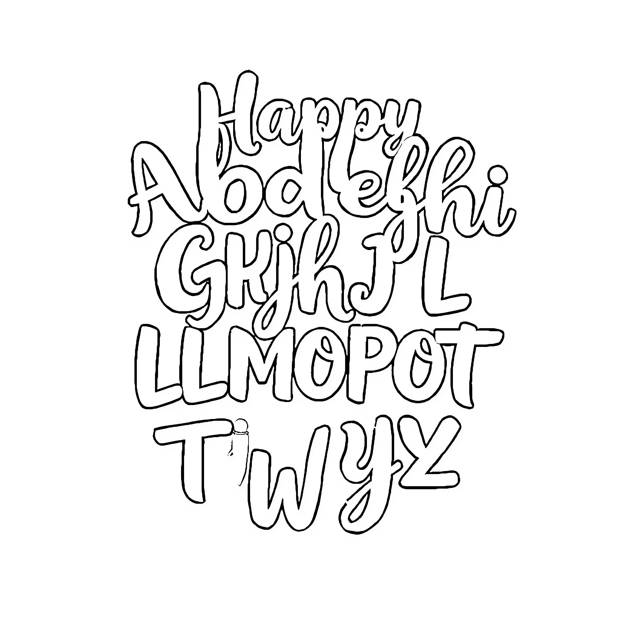 Calligraphy with playful lettering and typography Coloring Page (free black-and-white line drawing printable PDF for all, from beginners to advanced learners, including children, teens, adults, and seniors)