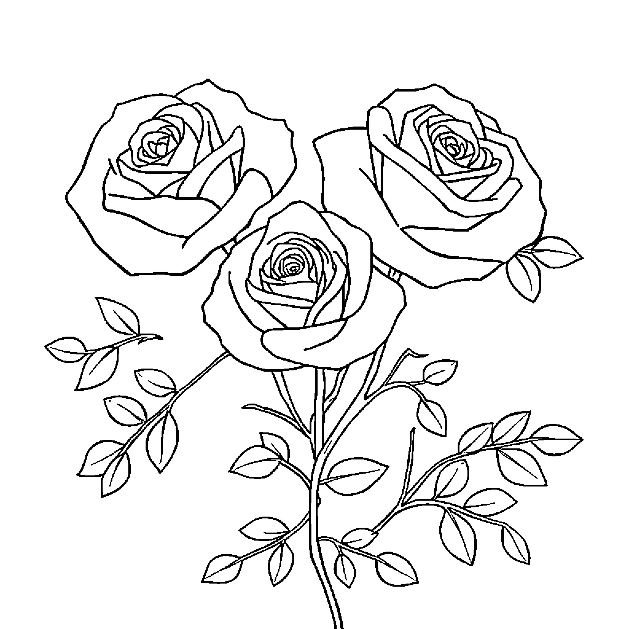 Rose Bouquet with Elegant Floral Arrangement Coloring Page (free black-and-white line drawing printable PDF for all, from beginners to advanced learners, including children, teens, adults, and seniors)
