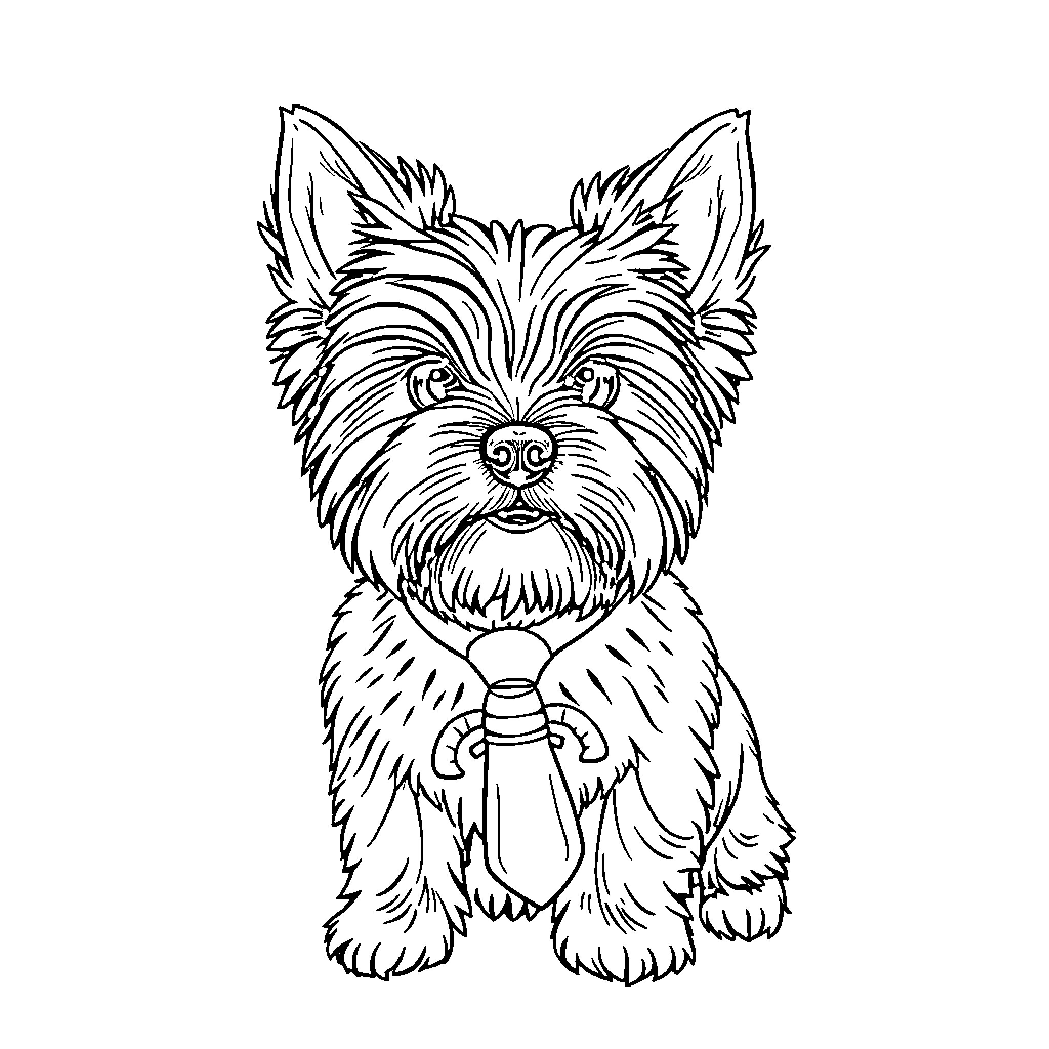 Yorkie pup with adorable expression Coloring Page (free black-and-white line drawing printable PDF for all, from beginners to advanced learners, including children, teens, adults, and seniors)