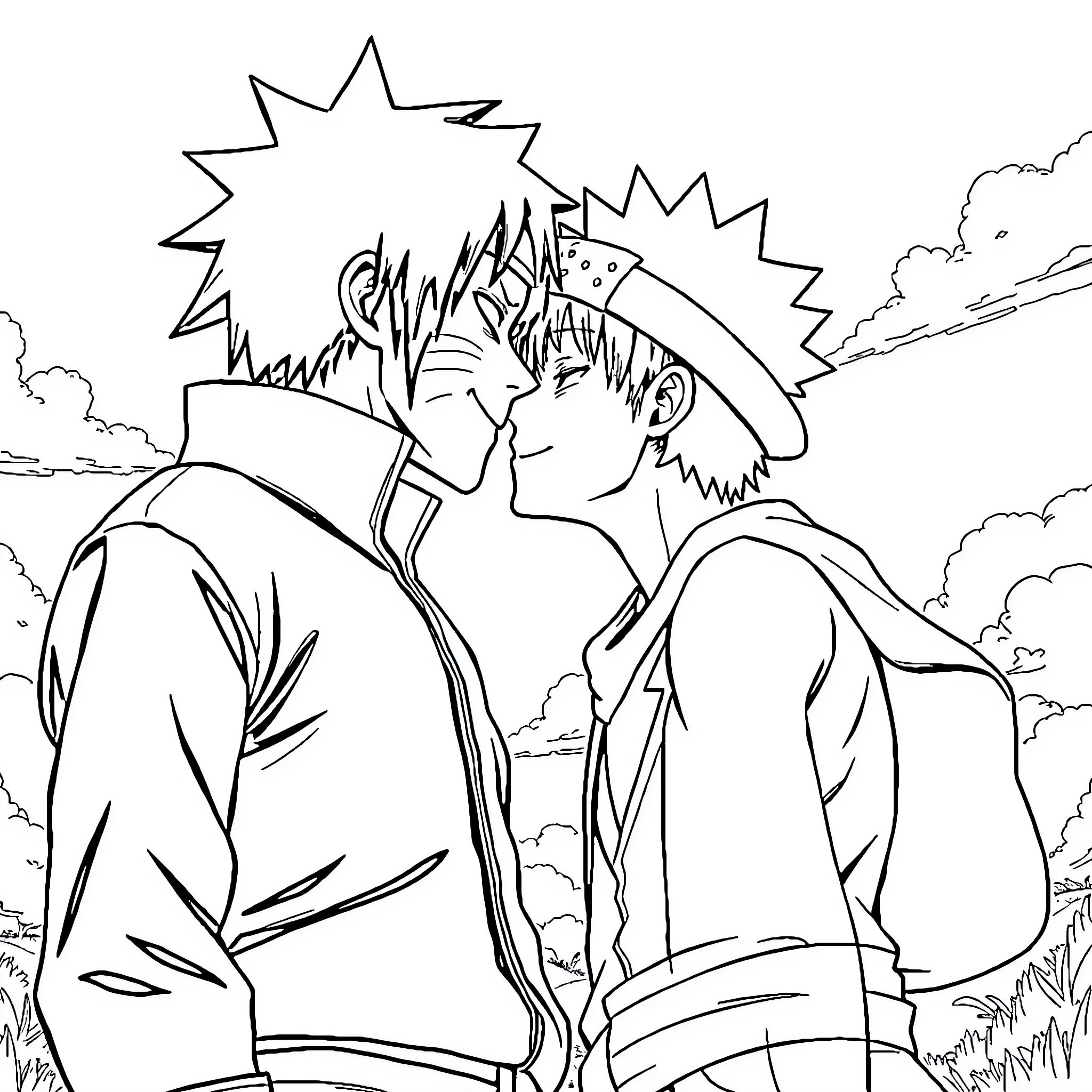 Naruto and Sasuke's intense rivalry Coloring Page (free black-and-white line drawing printable PDF for all, from beginners to advanced learners, including children, teens, adults, and seniors)