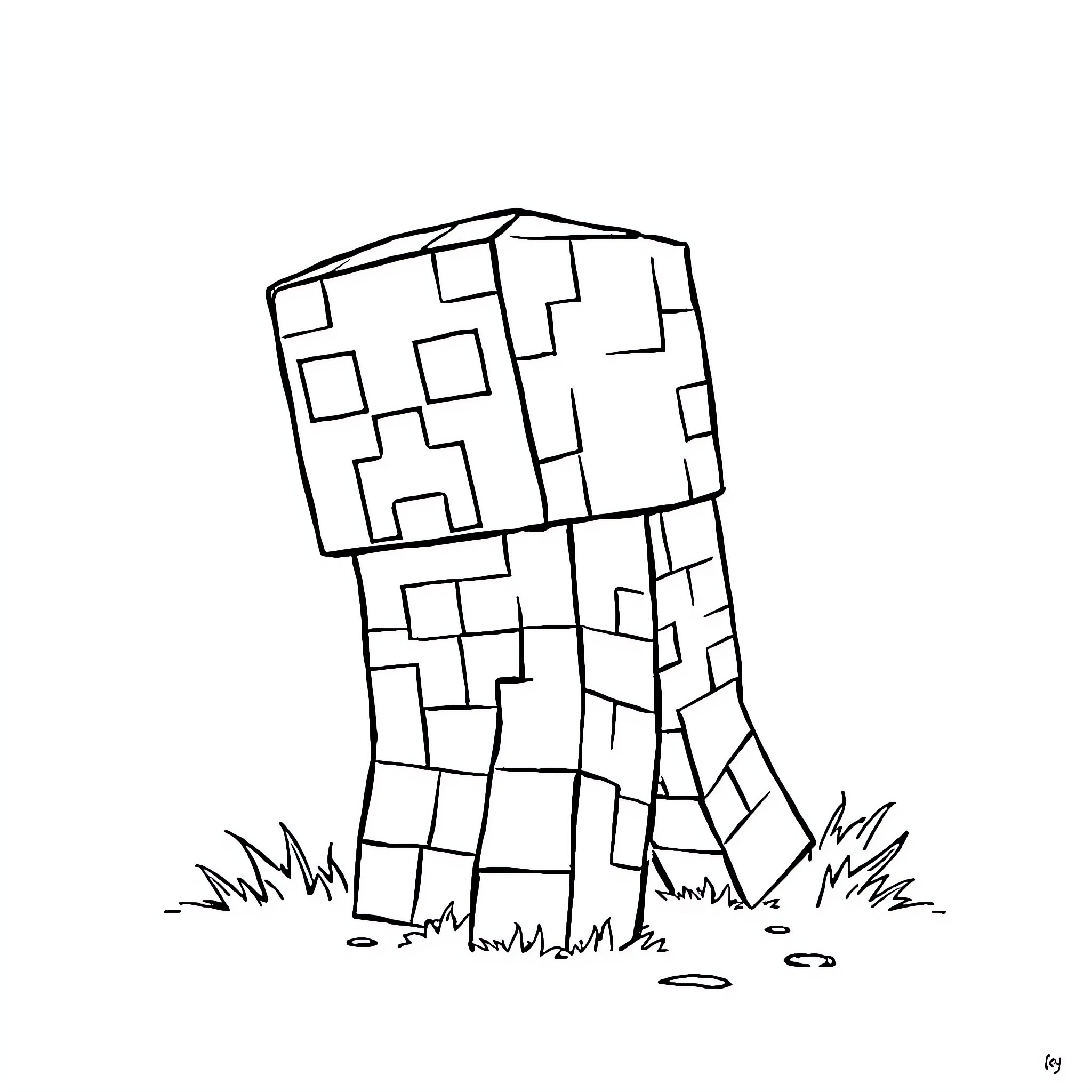 Creeper exploring the grassy outdoors Coloring Page (free black-and-white line drawing printable PDF for all, from beginners to advanced learners, including children, teens, adults, and seniors)