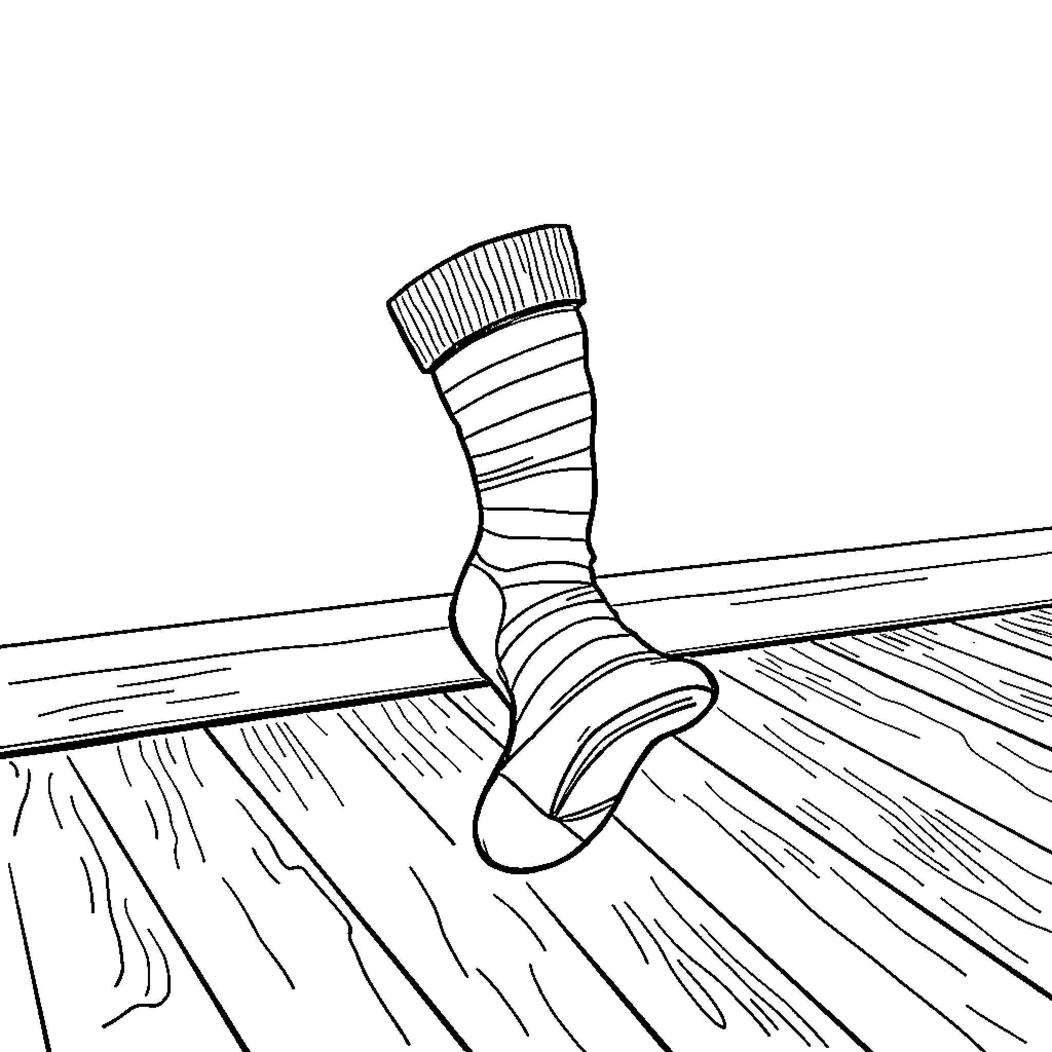 Sock twisting and turning on the floor Coloring Page (free black-and-white line drawing printable PDF for all, from beginners to advanced learners, including children, teens, adults, and seniors)