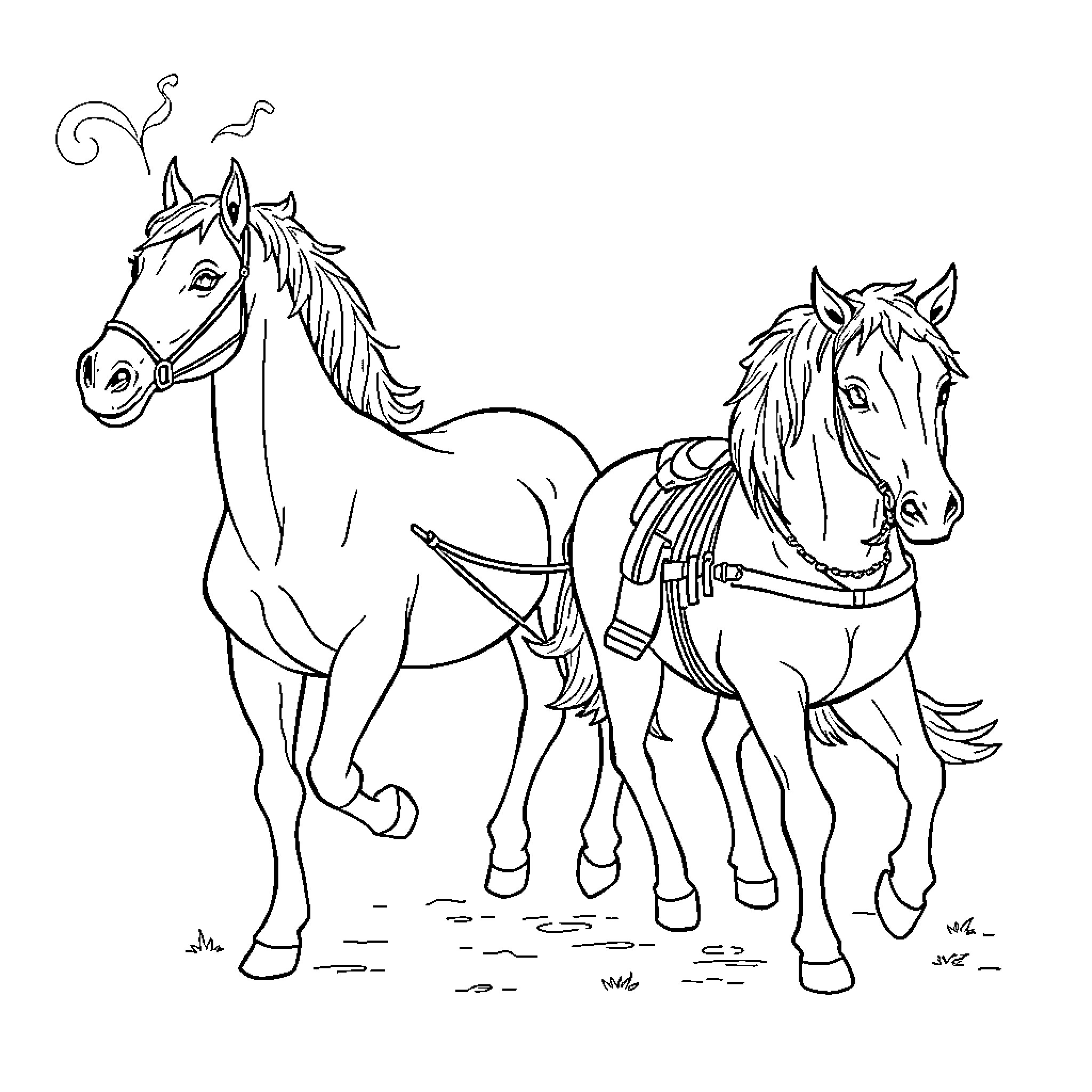 Animals walking together on path Coloring Page (free black-and-white line drawing printable PDF for all, from beginners to advanced learners, including children, teens, adults, and seniors)