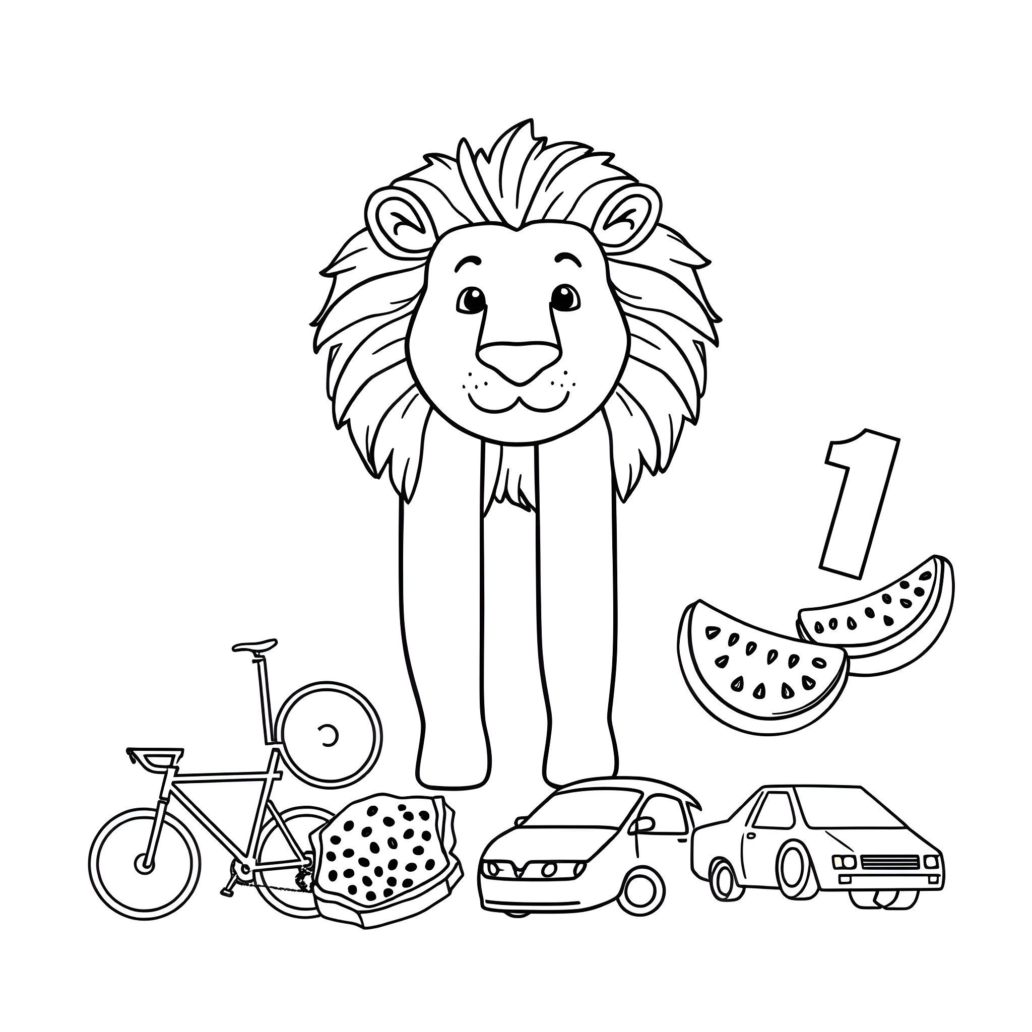 Aleph's Playful Menagerie Coloring Page (free black-and-white line drawing printable PDF for all, from beginners to advanced learners, including children, teens, adults, and seniors)