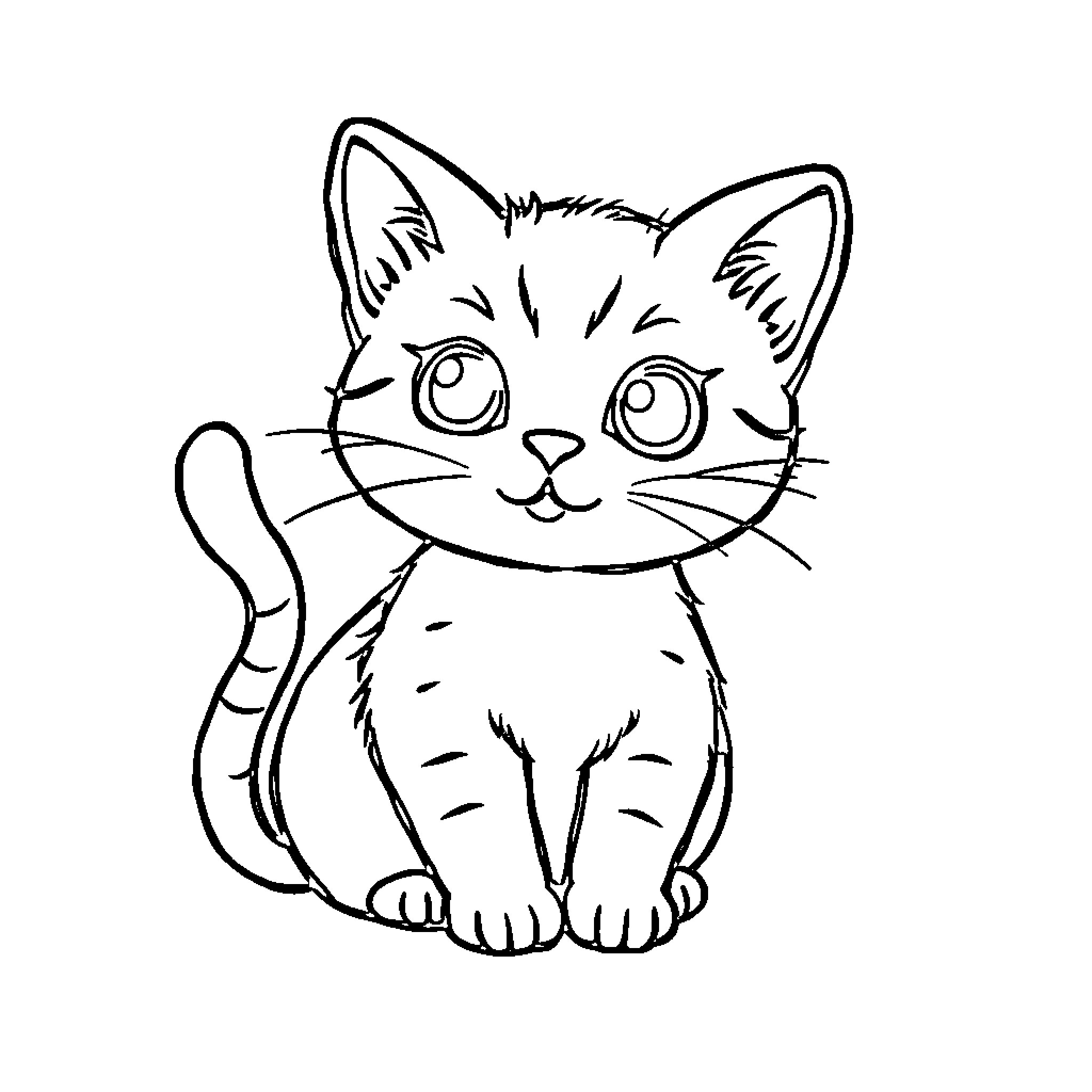 Cat in a cute cartoon style Coloring Page (free black-and-white line drawing printable PDF for all, from beginners to advanced learners, including children, teens, adults, and seniors)