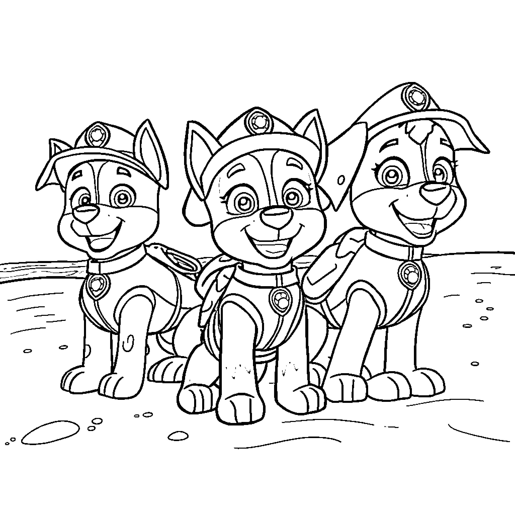 Bluey's Paw Patrol Adventure Coloring Page (free black-and-white line drawing printable PDF for all, from beginners to advanced learners, including children, teens, adults, and seniors)