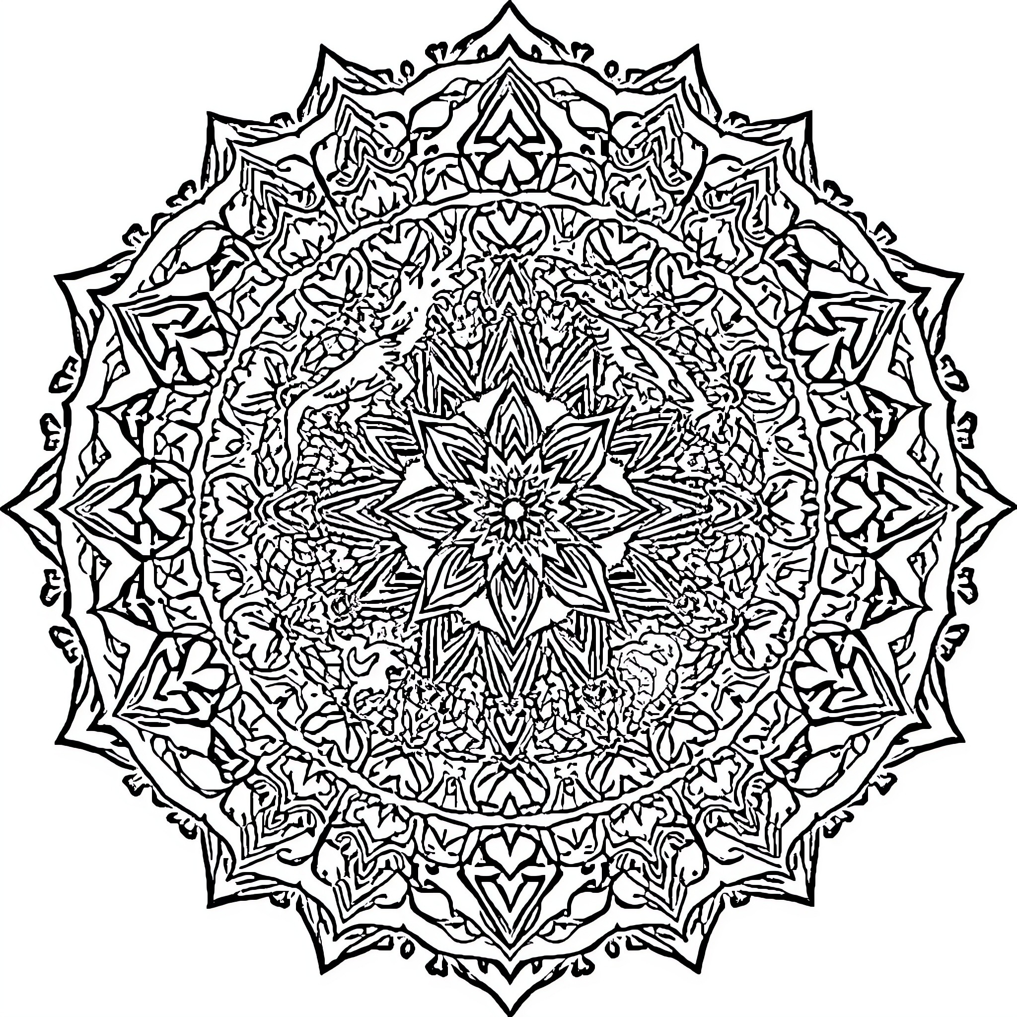 Dragon mandala with intricate floral patterns Coloring Page (free black-and-white line drawing printable PDF for all, from beginners to advanced learners, including children, teens, adults, and seniors)