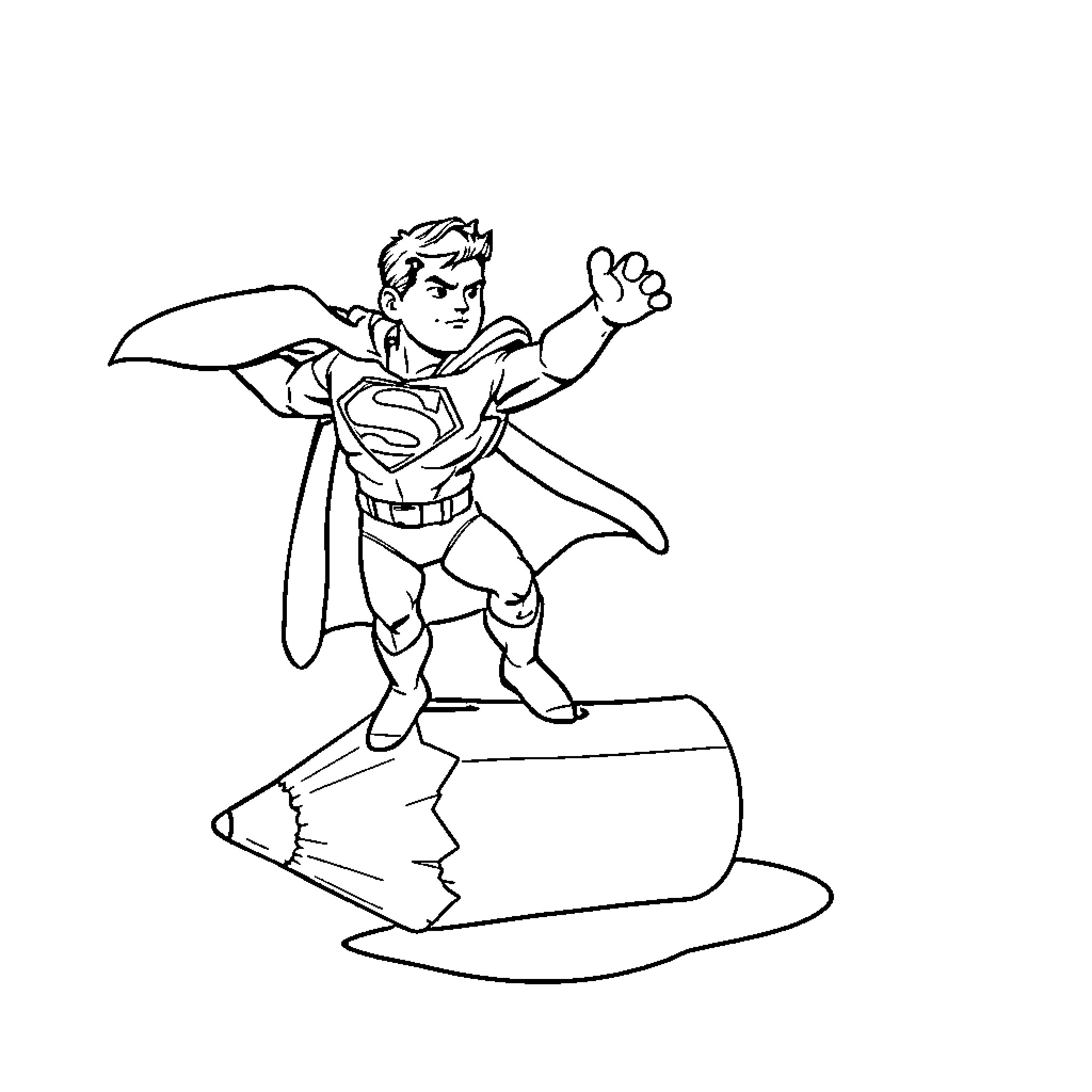 Superman flying heroically through the sky Coloring Page (free black-and-white line drawing printable PDF for all, from beginners to advanced learners, including children, teens, adults, and seniors)