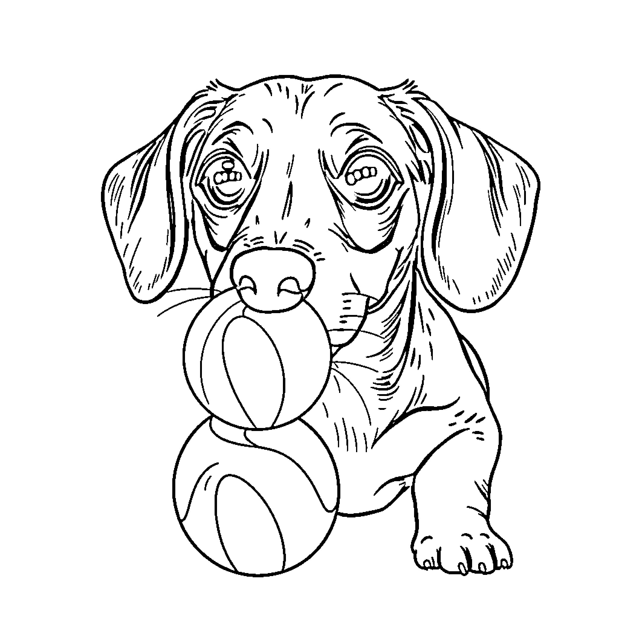 Dachshund puppy with playful expression Coloring Page (free black-and-white line drawing printable PDF for all, from beginners to advanced learners, including children, teens, adults, and seniors)