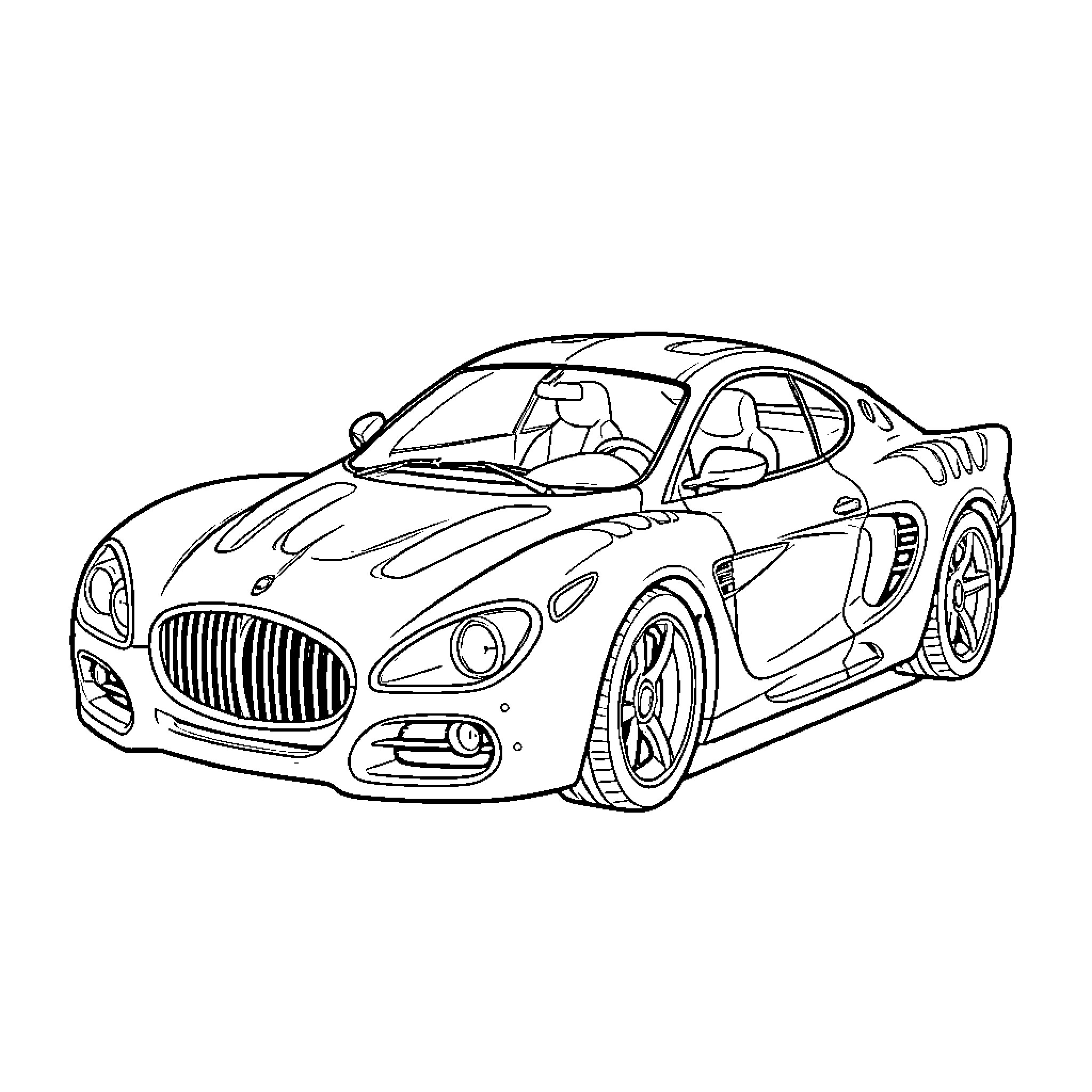 Car parked and viewed from a front side angle Coloring Page (free black-and-white line drawing printable PDF for all, from beginners to advanced learners, including children, teens, adults, and seniors)