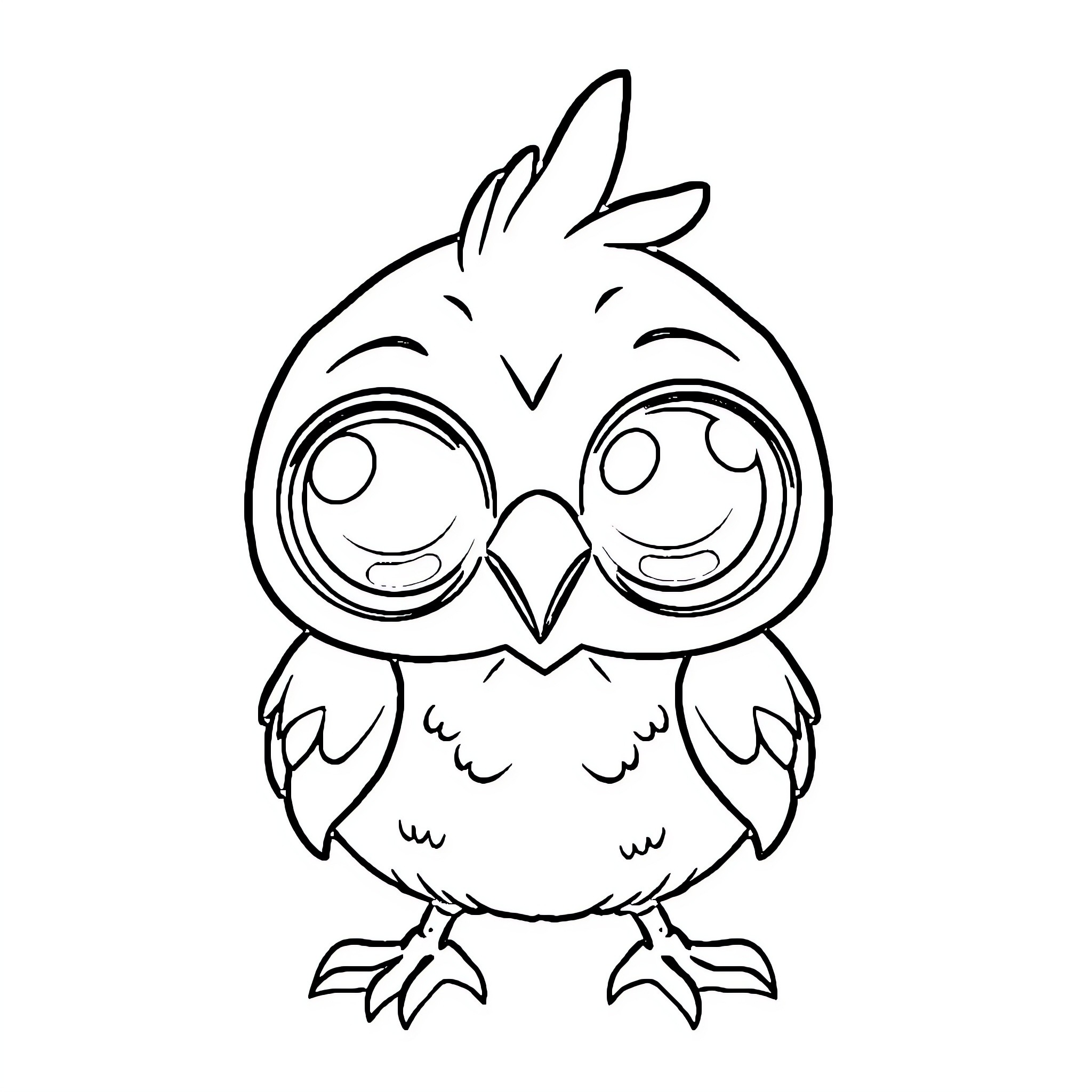 Bird with big eyes and cute expression Coloring Page (free black-and-white line drawing printable PDF for all, from beginners to advanced learners, including children, teens, adults, and seniors)