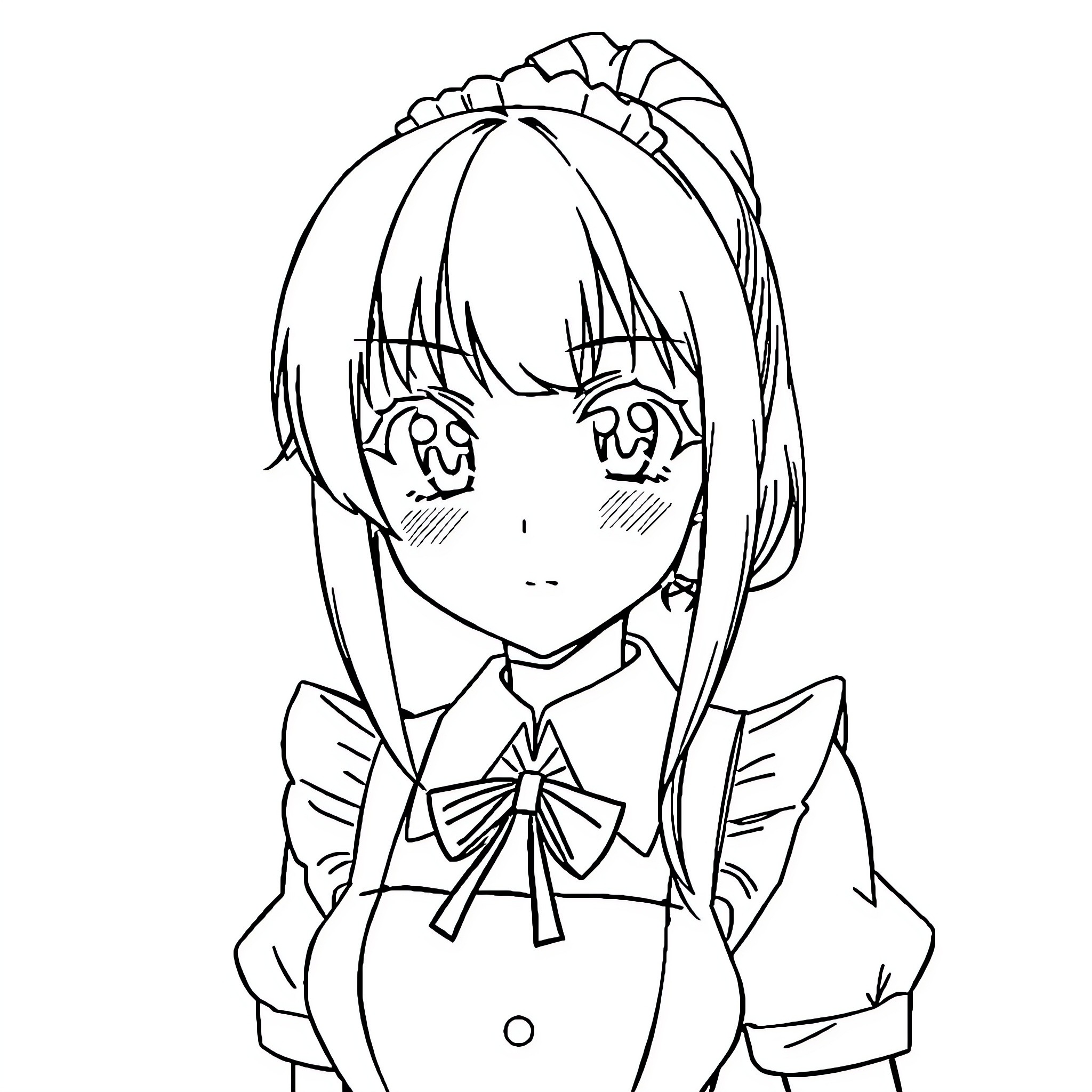 Misaki's calm and reserved expression Coloring Page (free black-and-white line drawing printable PDF for all, from beginners to advanced learners, including children, teens, adults, and seniors)