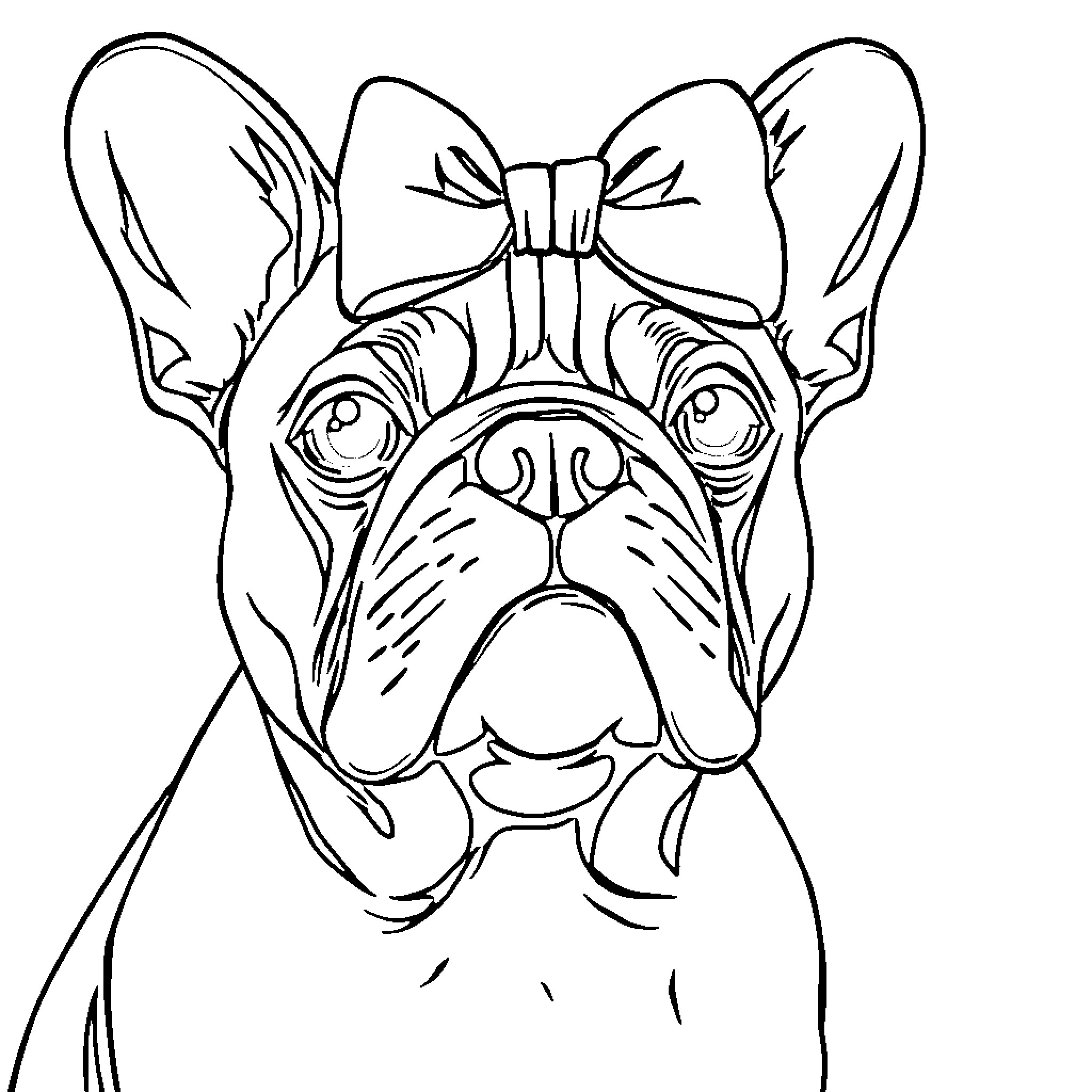 French Bulldog wearing a Bow Tie Coloring Page (free black-and-white line drawing printable PDF for all, from beginners to advanced learners, including children, teens, adults, and seniors)