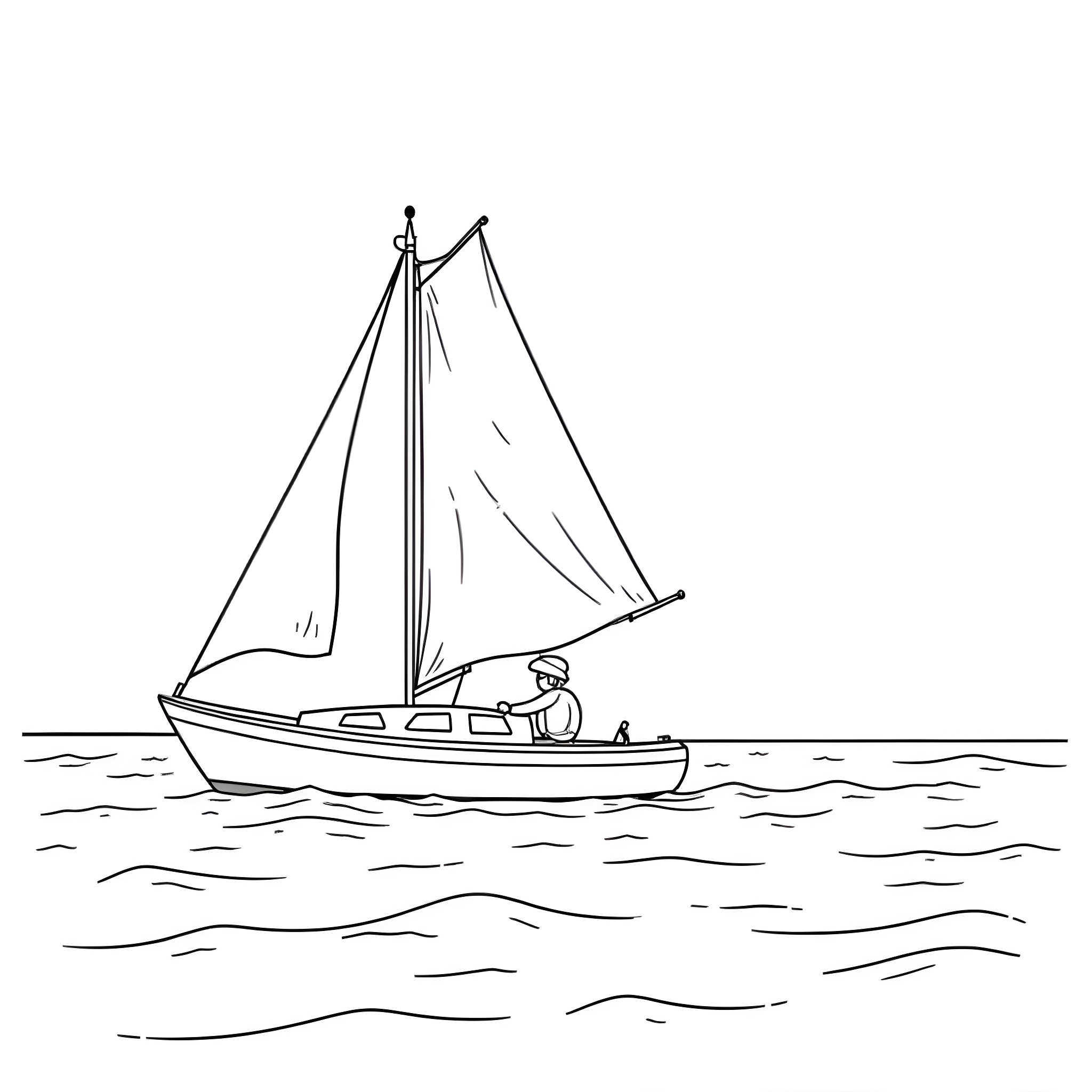 Flag of Sailing Boat on Calm Waters Coloring Page (free black-and-white line drawing printable PDF for all, from beginners to advanced learners, including children, teens, adults, and seniors)