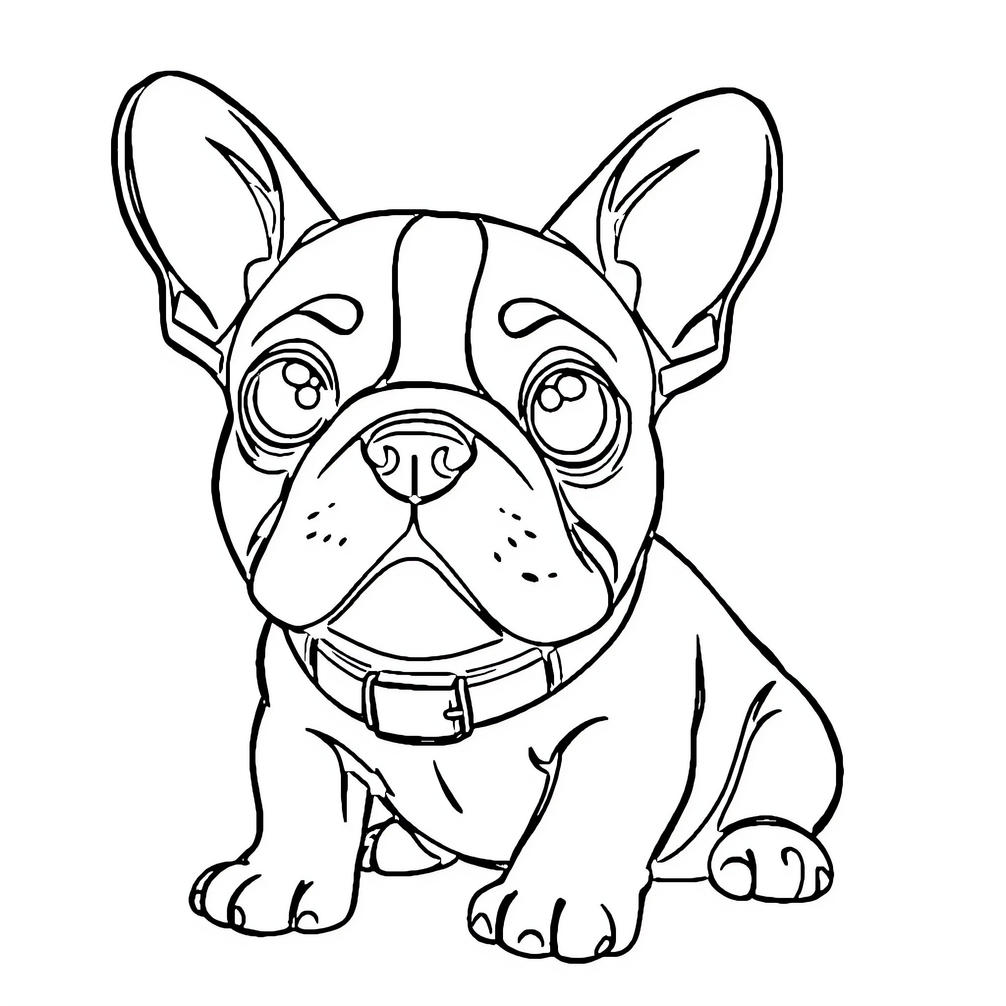 French Bulldog playfully staring with big eyes Coloring Page (free black-and-white line drawing printable PDF for all, from beginners to advanced learners, including children, teens, adults, and seniors)