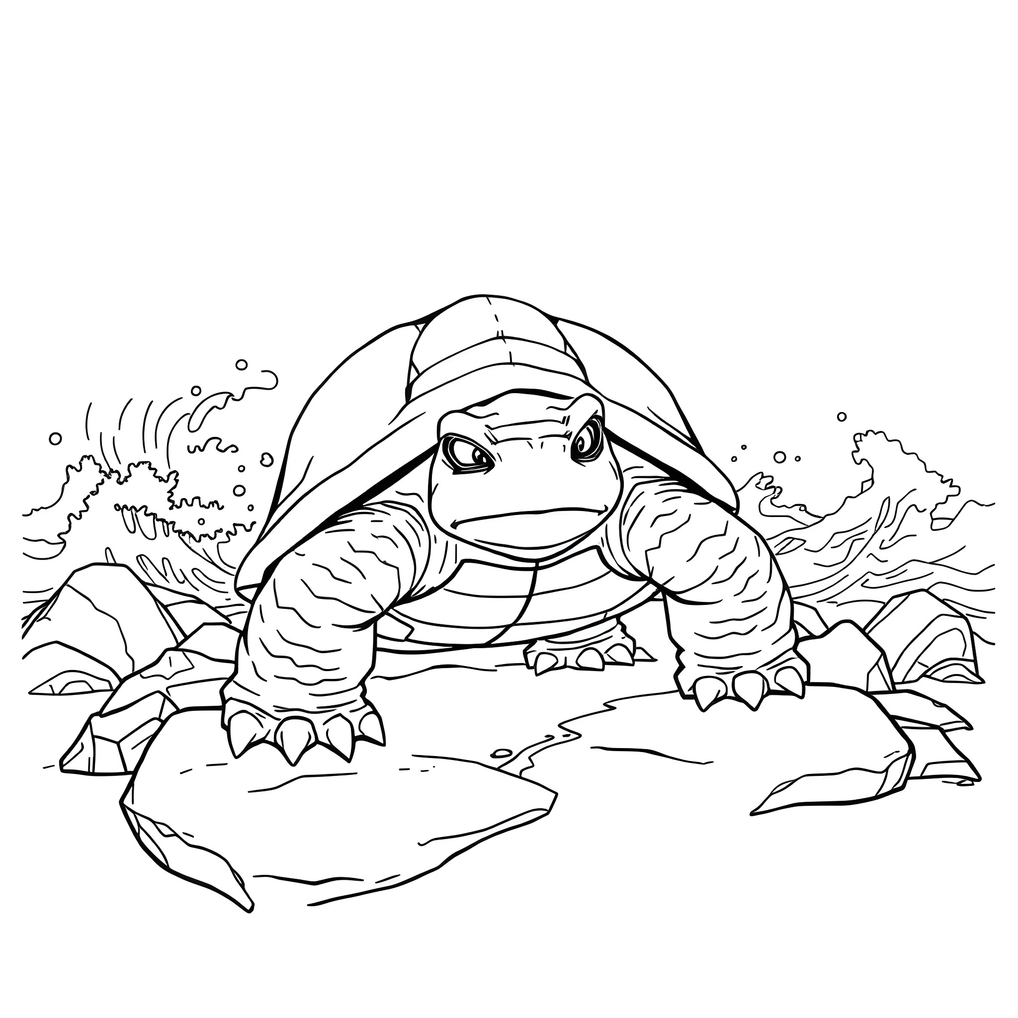 Turtle navigating through stormy waters Coloring Page (free black-and-white line drawing printable PDF for all, from beginners to advanced learners, including children, teens, adults, and seniors)