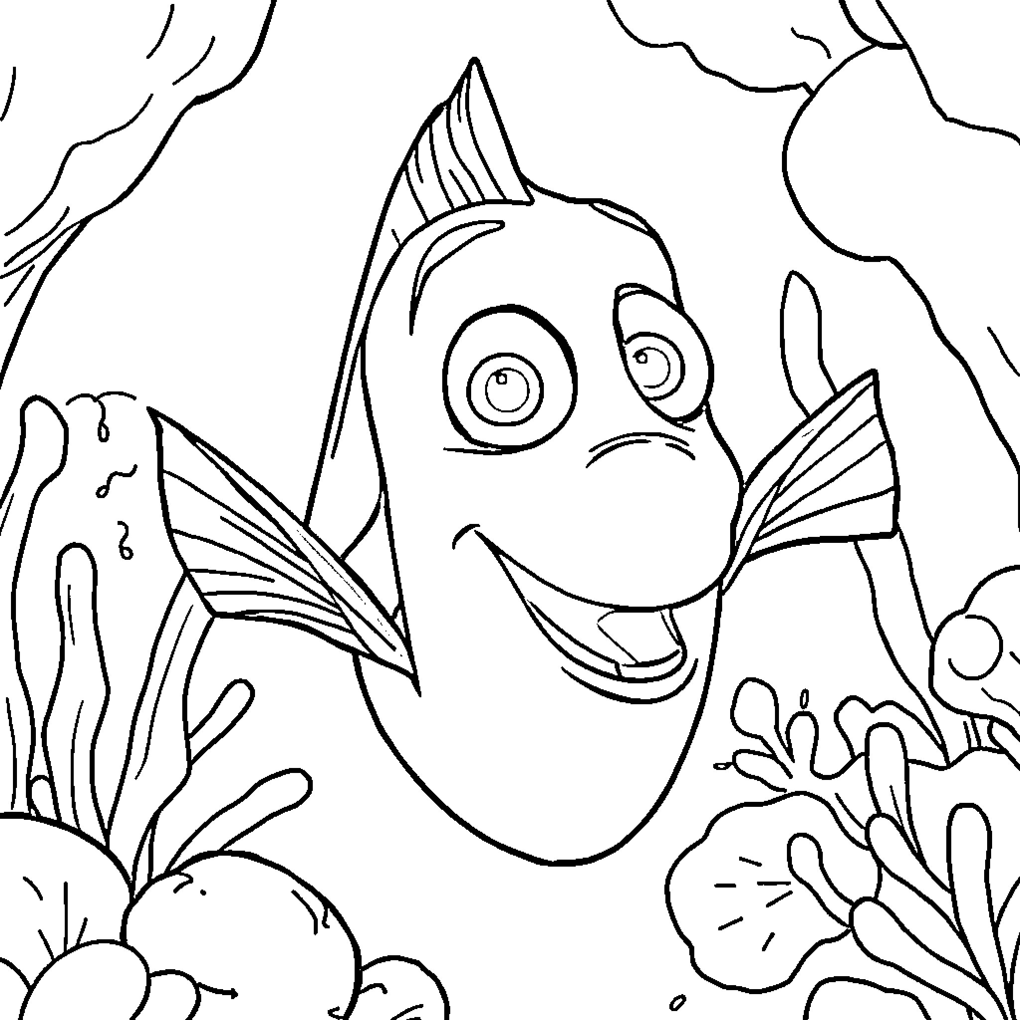 Dory's Underwater Adventure Coloring Page (free black-and-white line drawing printable PDF for all, from beginners to advanced learners, including children, teens, adults, and seniors)