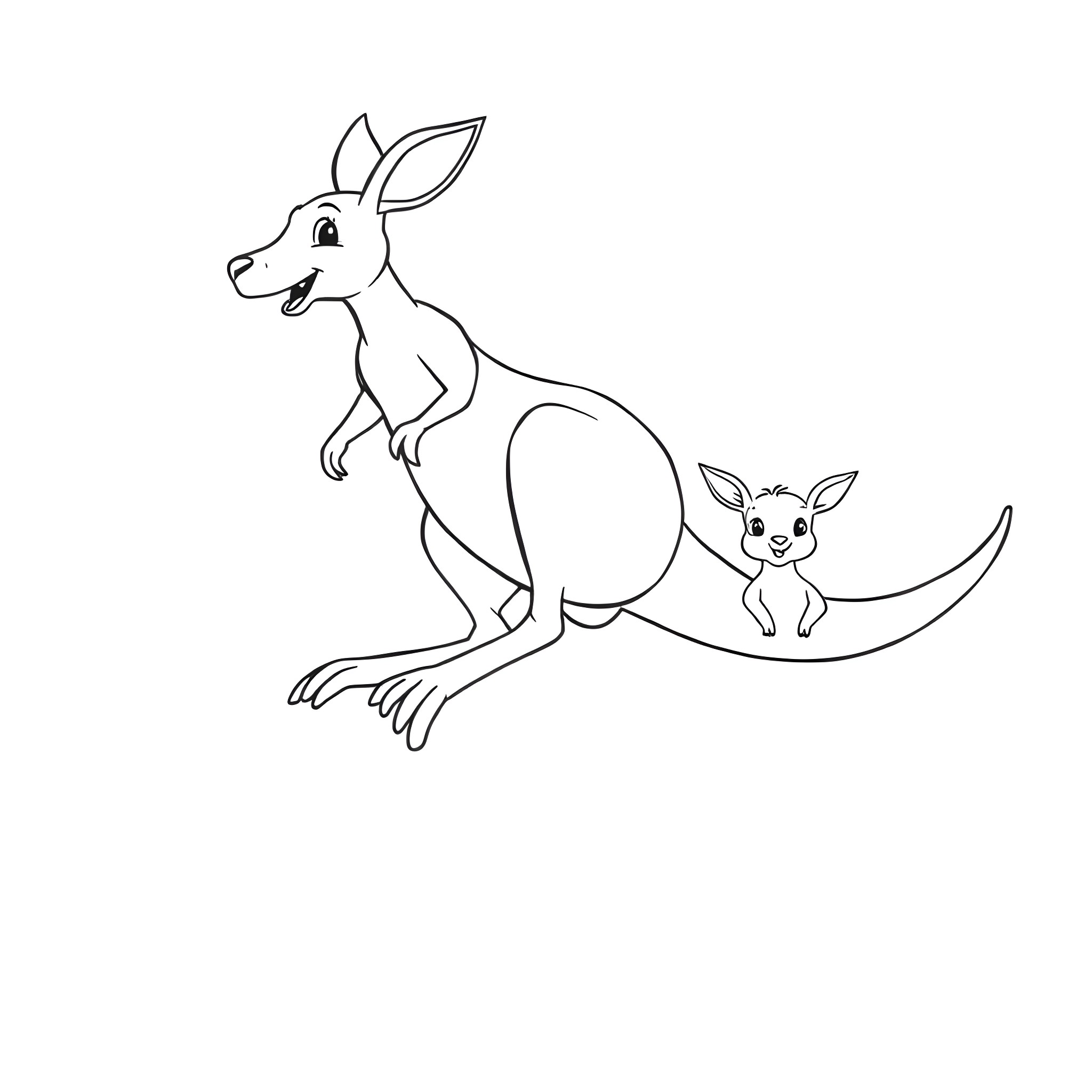Kangaroos hopping happily together Coloring Page (free black-and-white line drawing printable PDF for all, from beginners to advanced learners, including children, teens, adults, and seniors)