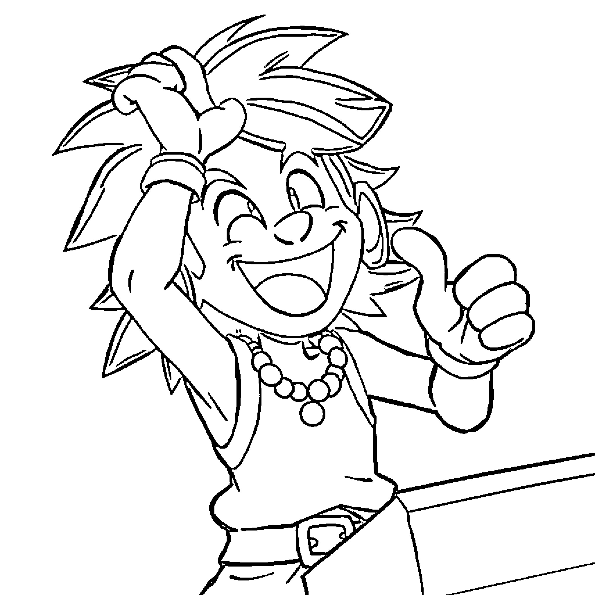 Portgas D Ace in a happy and excited pose Coloring Page (free black-and-white line drawing printable PDF for all, from beginners to advanced learners, including children, teens, adults, and seniors)