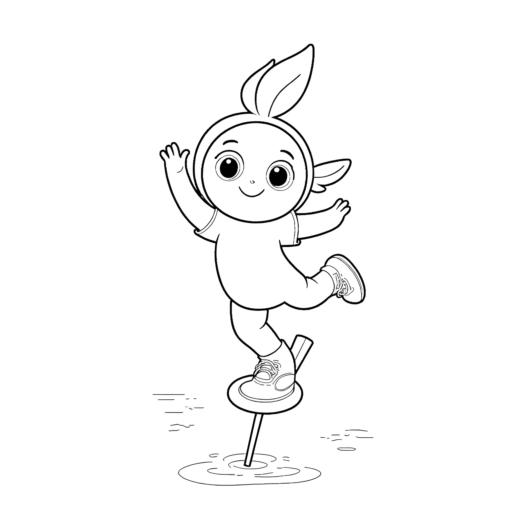 Bluey playfully jumping on a trampoline Coloring Page (free black-and-white line drawing printable PDF for all, from beginners to advanced learners, including children, teens, adults, and seniors)