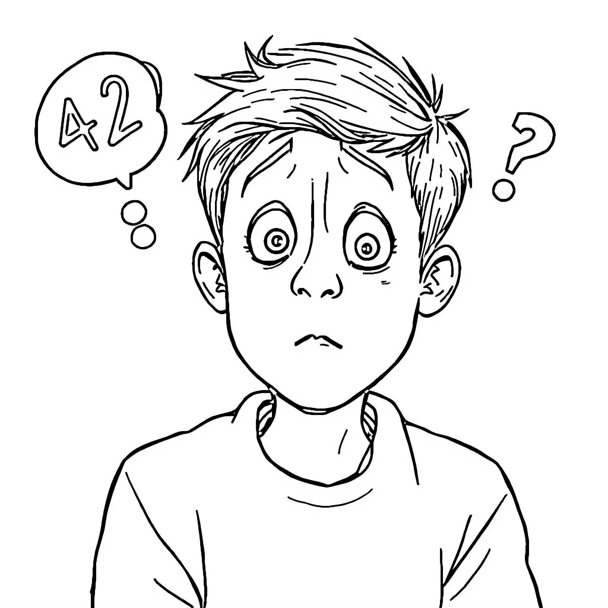 Student struggling with math problems Coloring Page (free black-and-white line drawing printable PDF for all, from beginners to advanced learners, including children, teens, adults, and seniors)