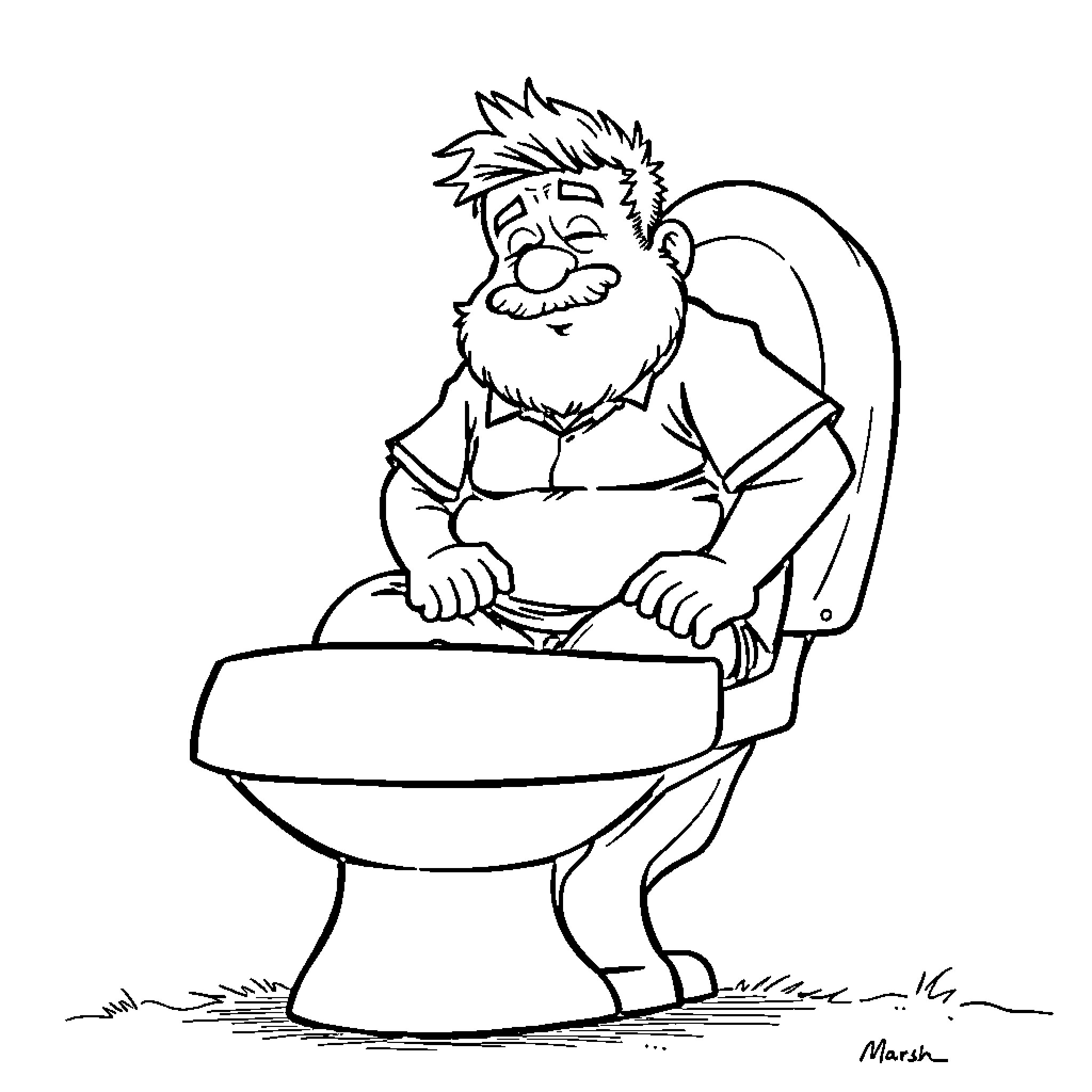 Randy Marsh sitting on a toilet with an exaggerated expression Coloring Page (free black-and-white line drawing printable PDF for all, from beginners to advanced learners, including children, teens, adults, and seniors)