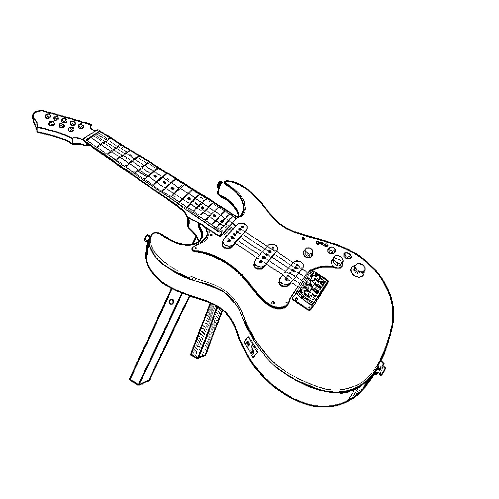 Guitar being played with passion Coloring Page (free black-and-white line drawing printable PDF for all, from beginners to advanced learners, including children, teens, adults, and seniors)