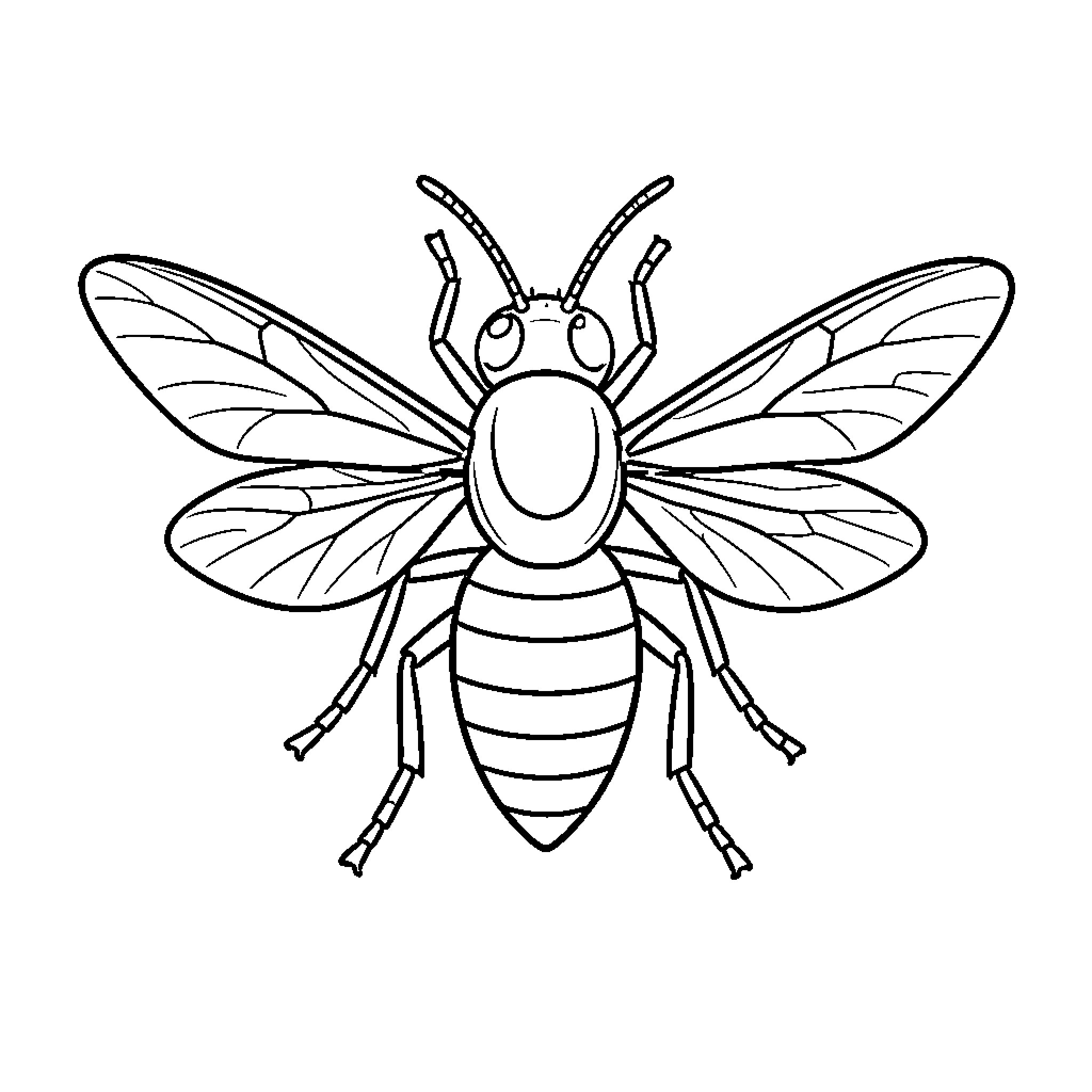 Vespa flying with outstretched wings and antennae Coloring Page (free black-and-white line drawing printable PDF for all, from beginners to advanced learners, including children, teens, adults, and seniors)