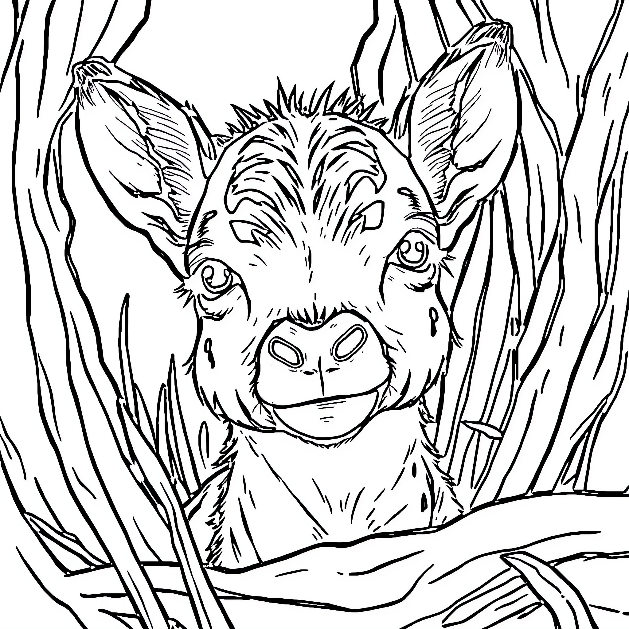 Nina's Curious Creature in the Wilderness Coloring Page (free black-and-white line drawing printable PDF for all, from beginners to advanced learners, including children, teens, adults, and seniors)