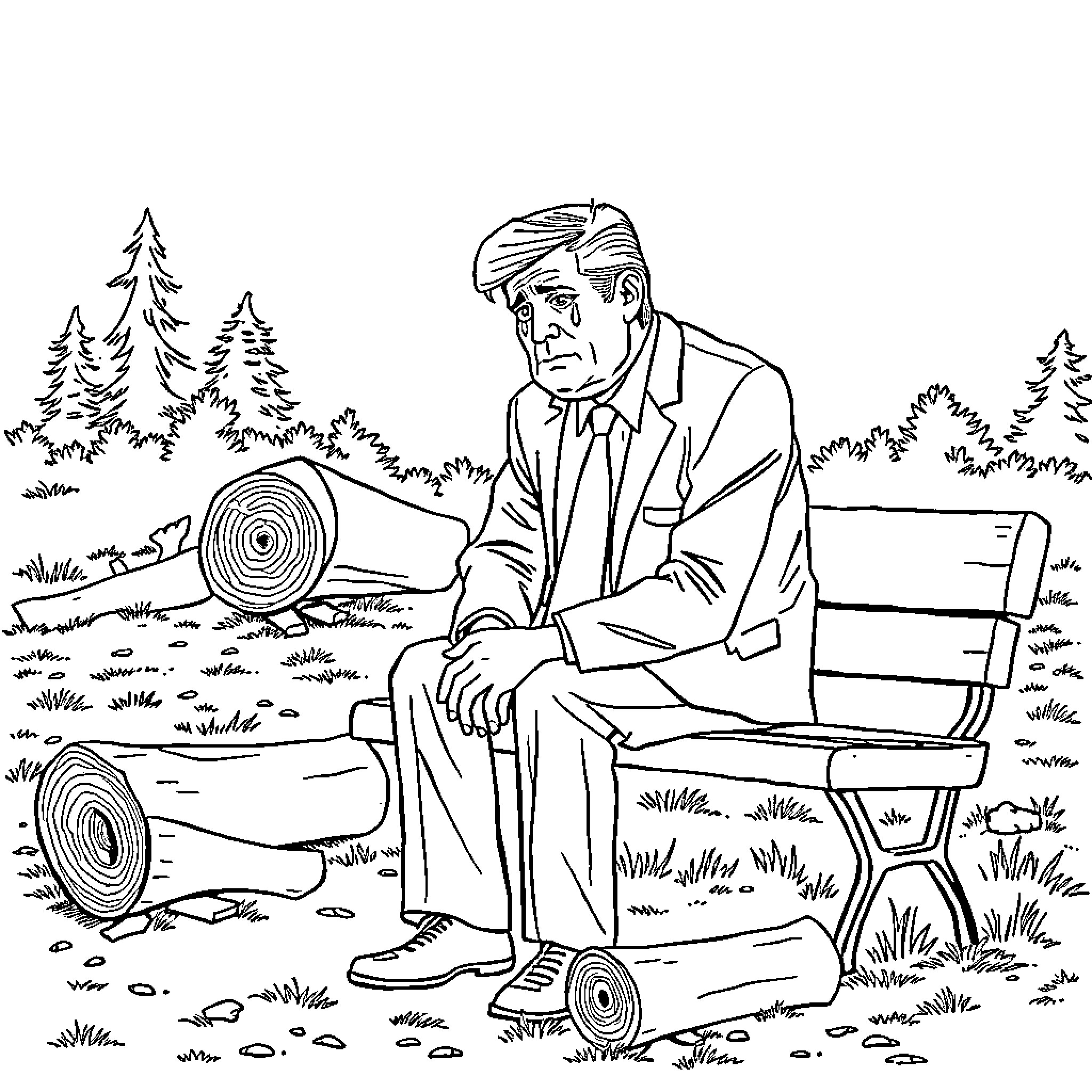 Republican politician pondering in a natural setting Coloring Page (free black-and-white line drawing printable PDF for all, from beginners to advanced learners, including children, teens, adults, and seniors)
