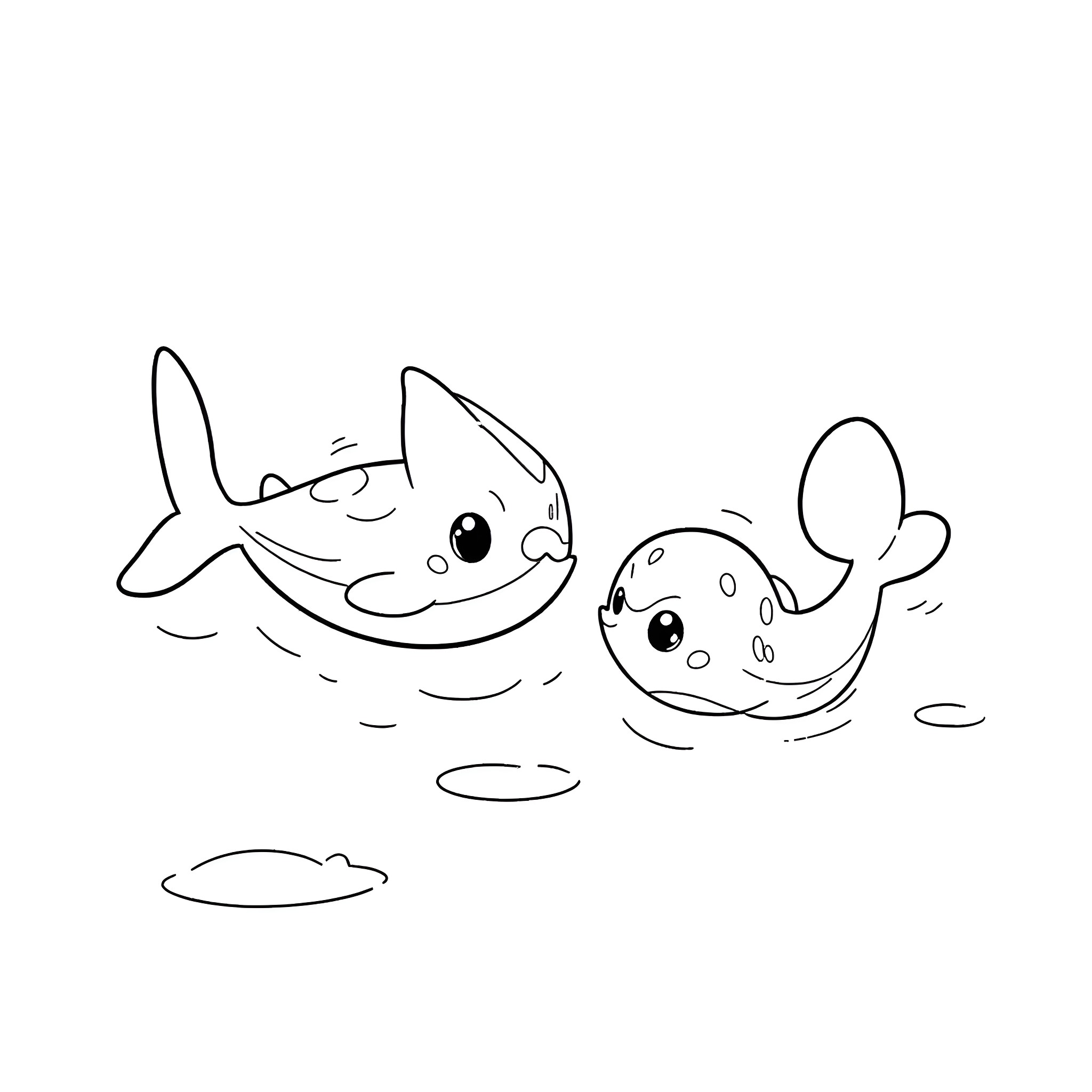 Starmie playing happily with sea creatures Coloring Page (free black-and-white line drawing printable PDF for all, from beginners to advanced learners, including children, teens, adults, and seniors)