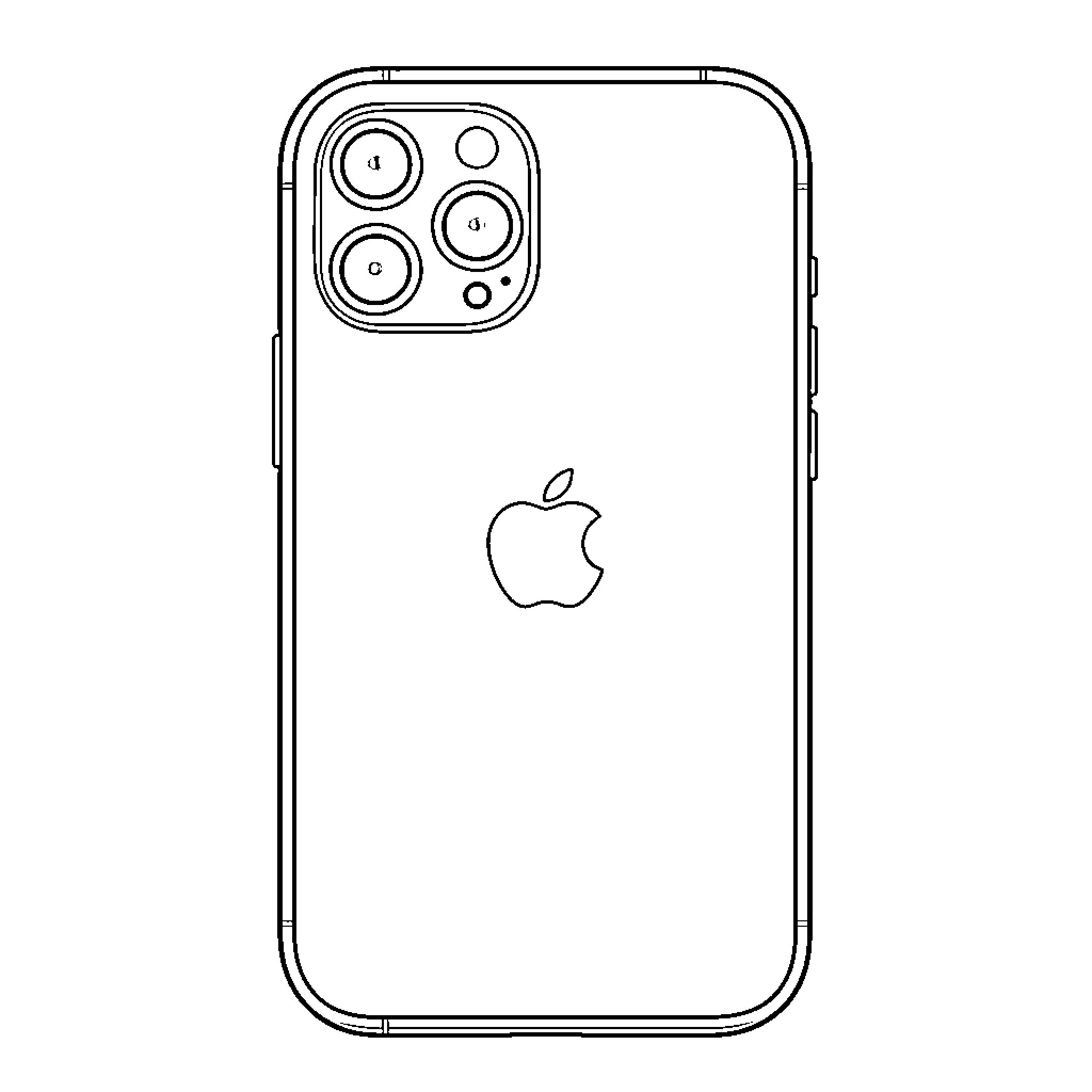 iPhone displaying its back design and camera system Coloring Page (free black-and-white line drawing printable PDF for all, from beginners to advanced learners, including children, teens, adults, and seniors)