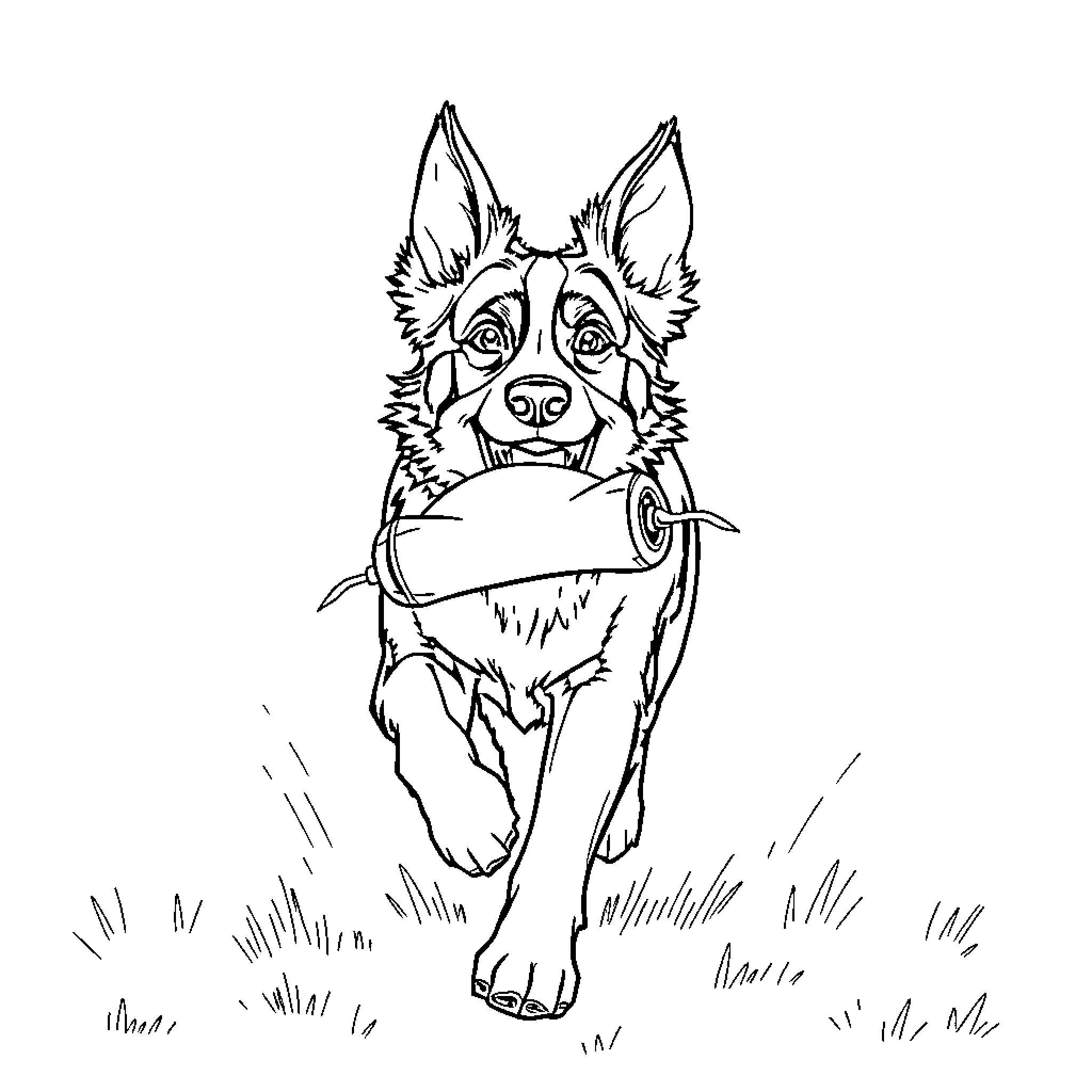 Border Collie happily delivering a message Coloring Page (free black-and-white line drawing printable PDF for all, from beginners to advanced learners, including children, teens, adults, and seniors)