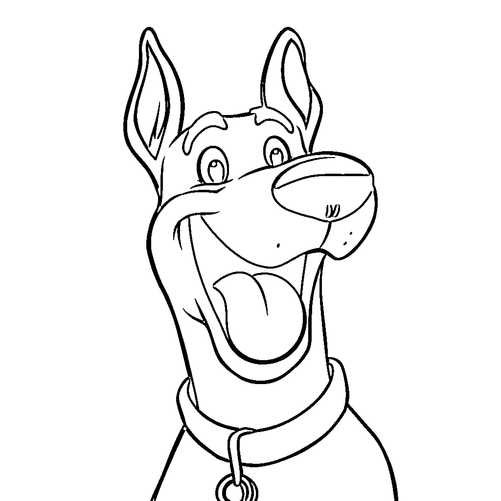 Scooby Doo's Happy and Excited Expression Coloring Page (free black-and-white line drawing printable PDF for all, from beginners to advanced learners, including children, teens, adults, and seniors)
