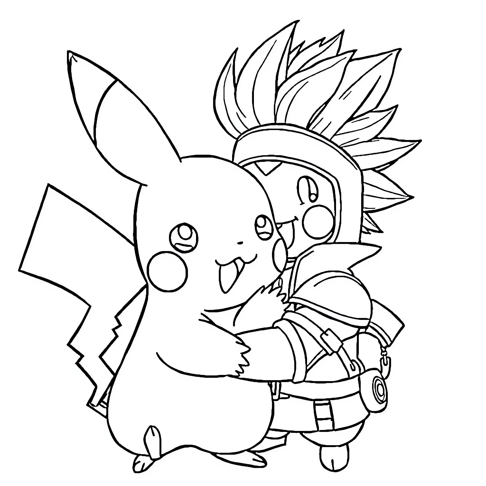 Pikachu wearing a fun outfit and striking a pose Coloring Page (free black-and-white line drawing printable PDF for all, from beginners to advanced learners, including children, teens, adults, and seniors)